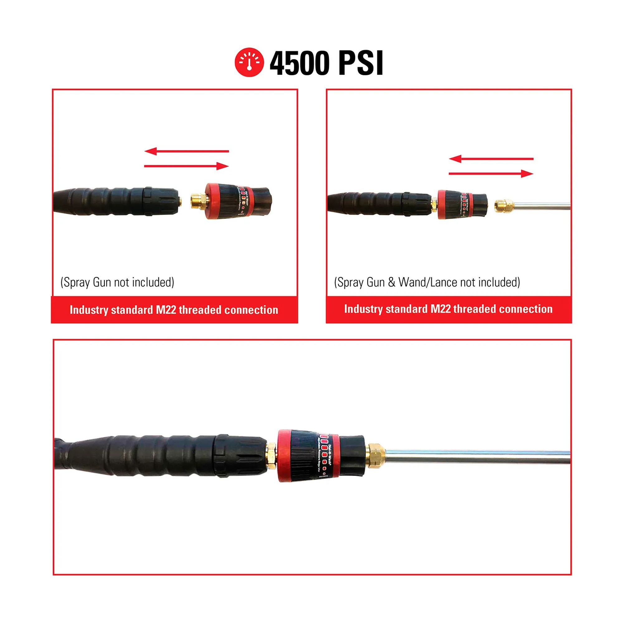 Black and red adjustable pressure washer regulator