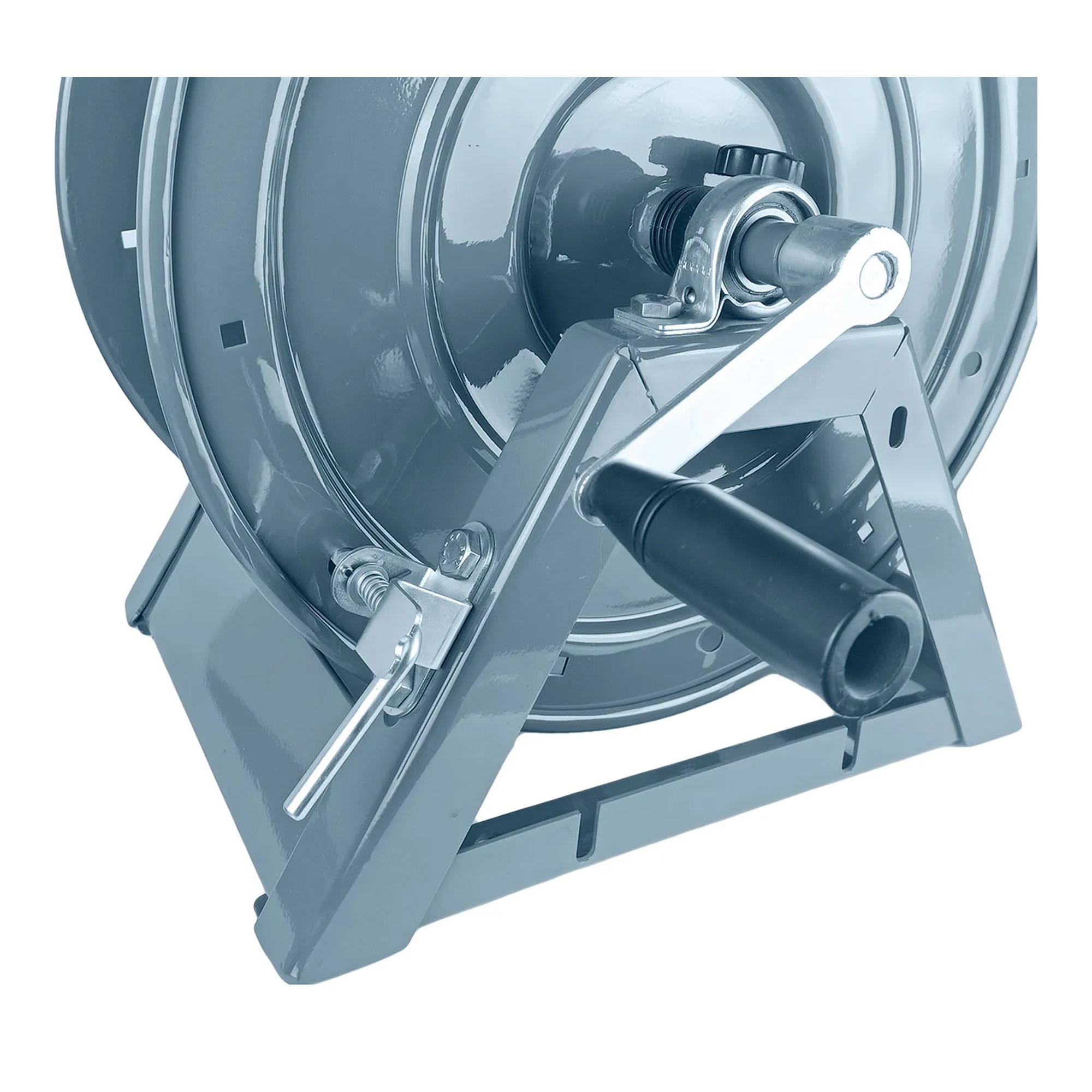 Blue steel A-frame pressure washer hose reel for a 150-foot hose