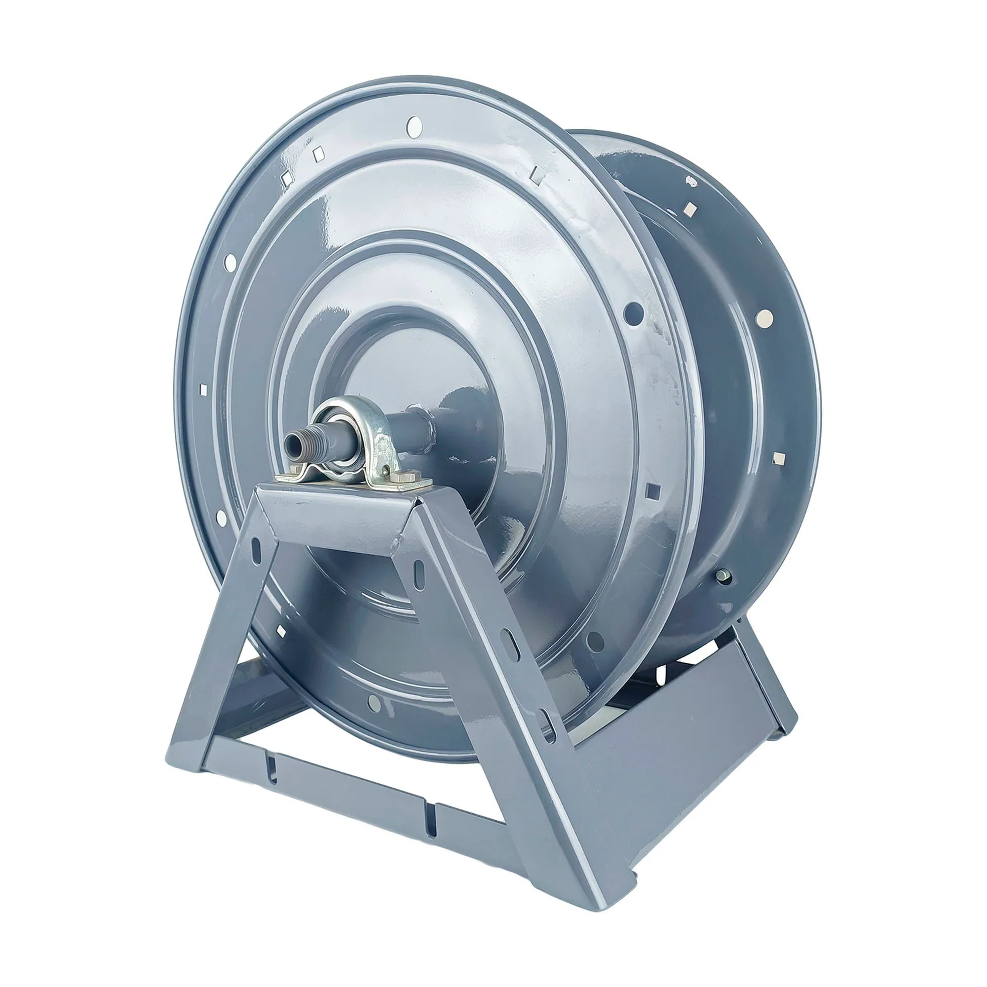Blue steel A-frame pressure washer hose reel with hand crank