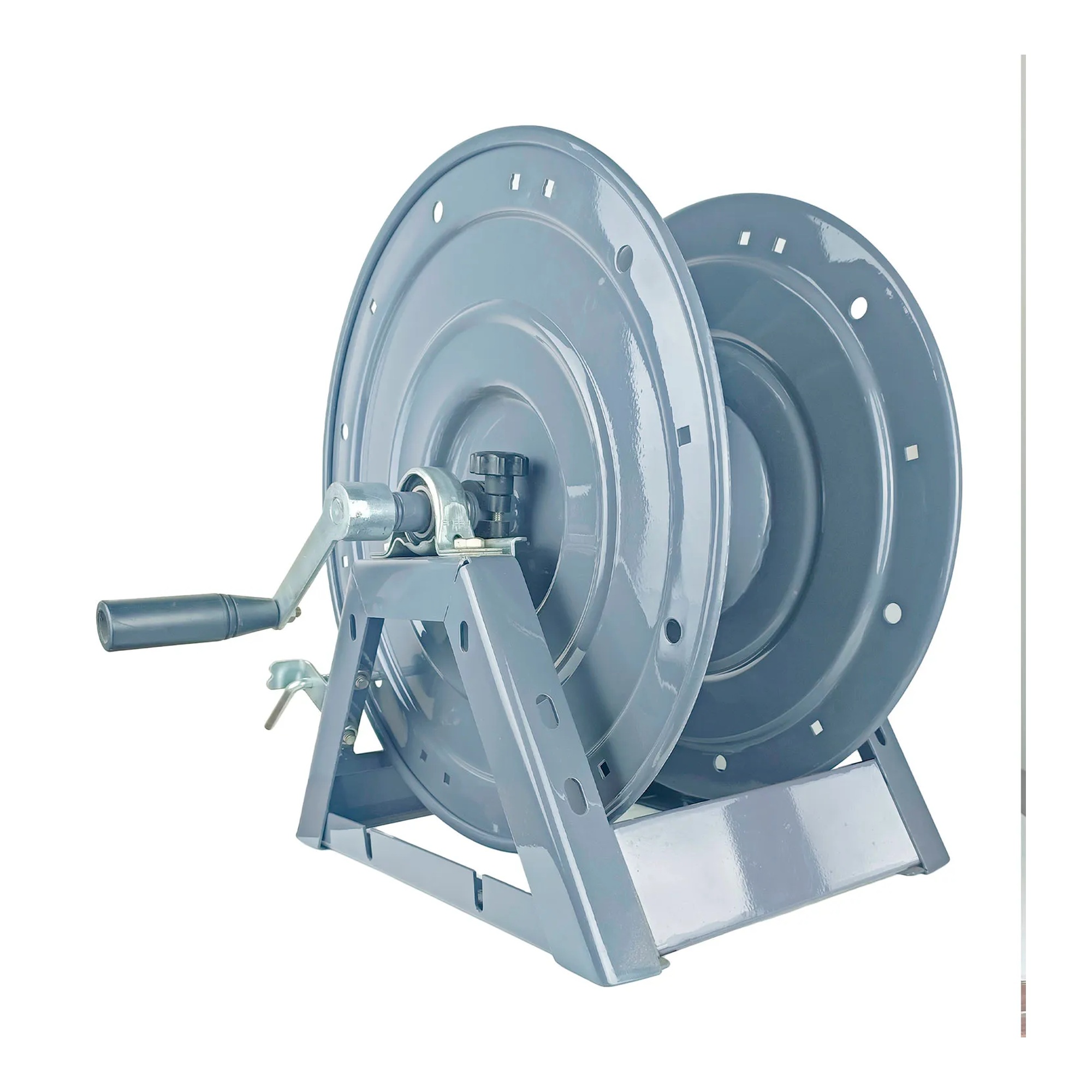 Blue steel A-frame pressure washer hose reel with hand crank