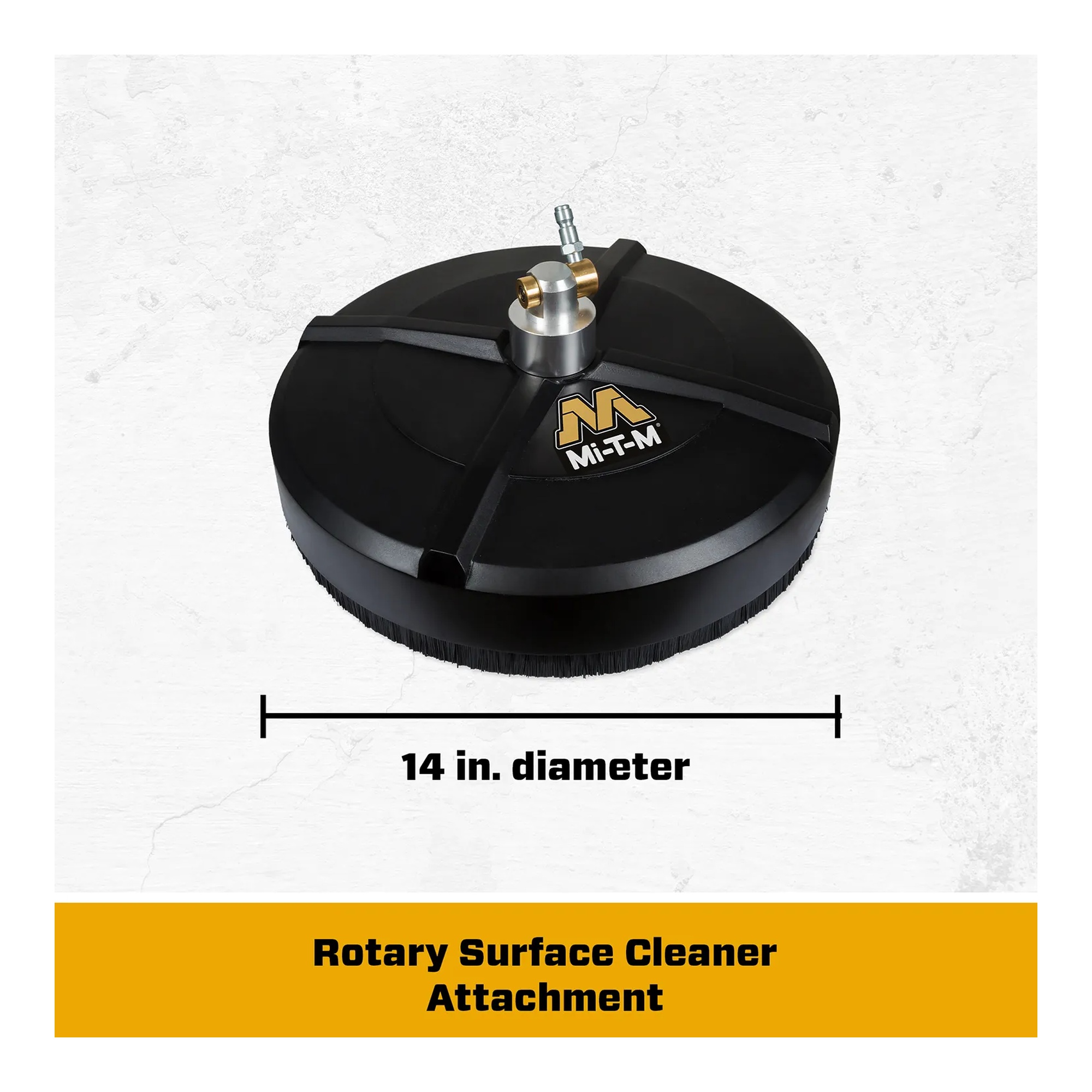 Black 14-inch rotary pressure washer surface cleaner with bristled edge