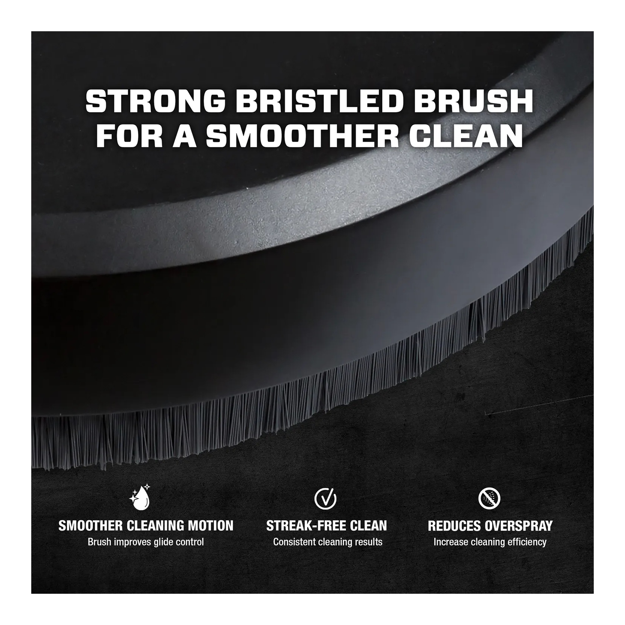 Black 14-inch rotary pressure washer surface cleaner with bristled edge