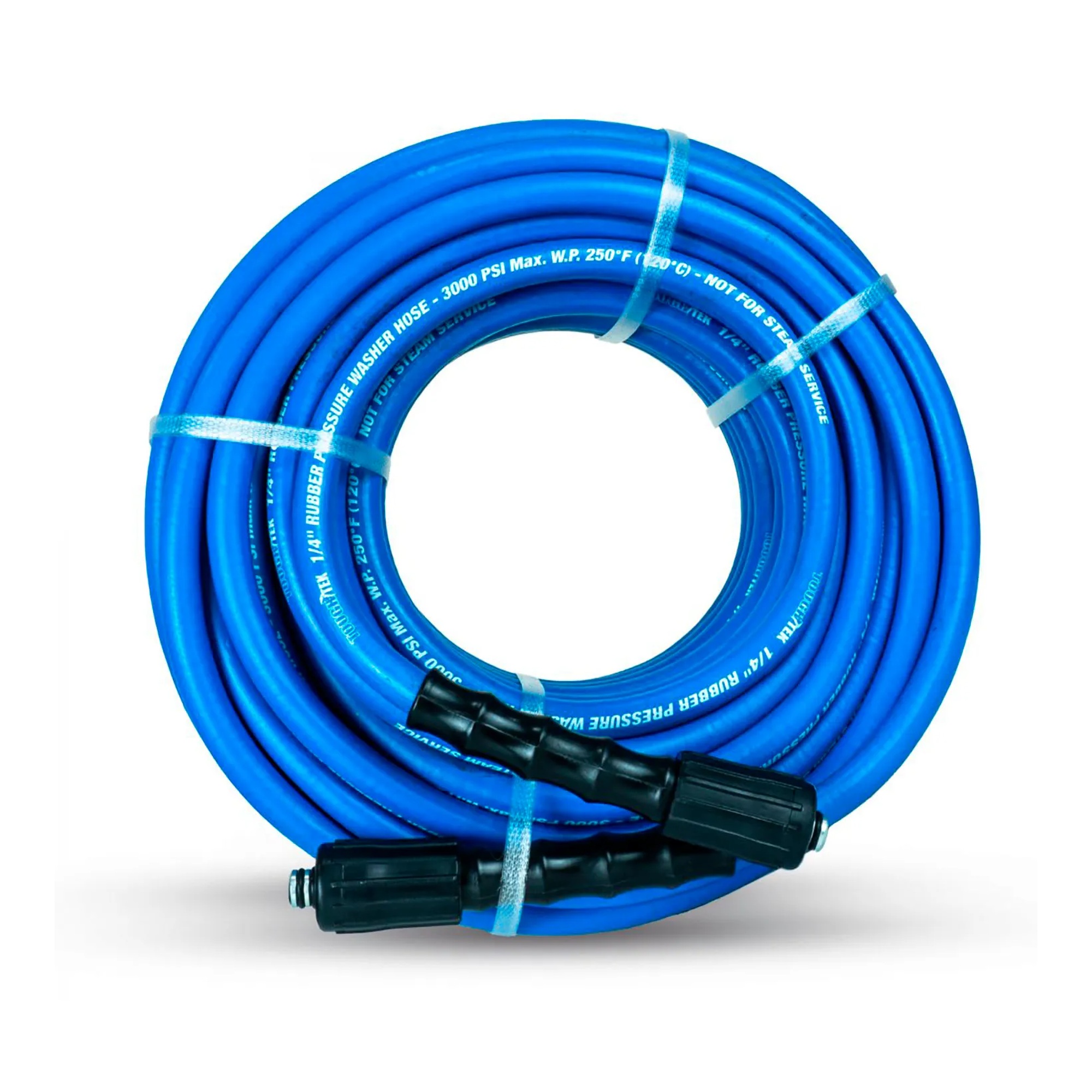 Rubber Pressure Washer Hose with M22 Couplers, 1/4 in. x 100 ft., Blue