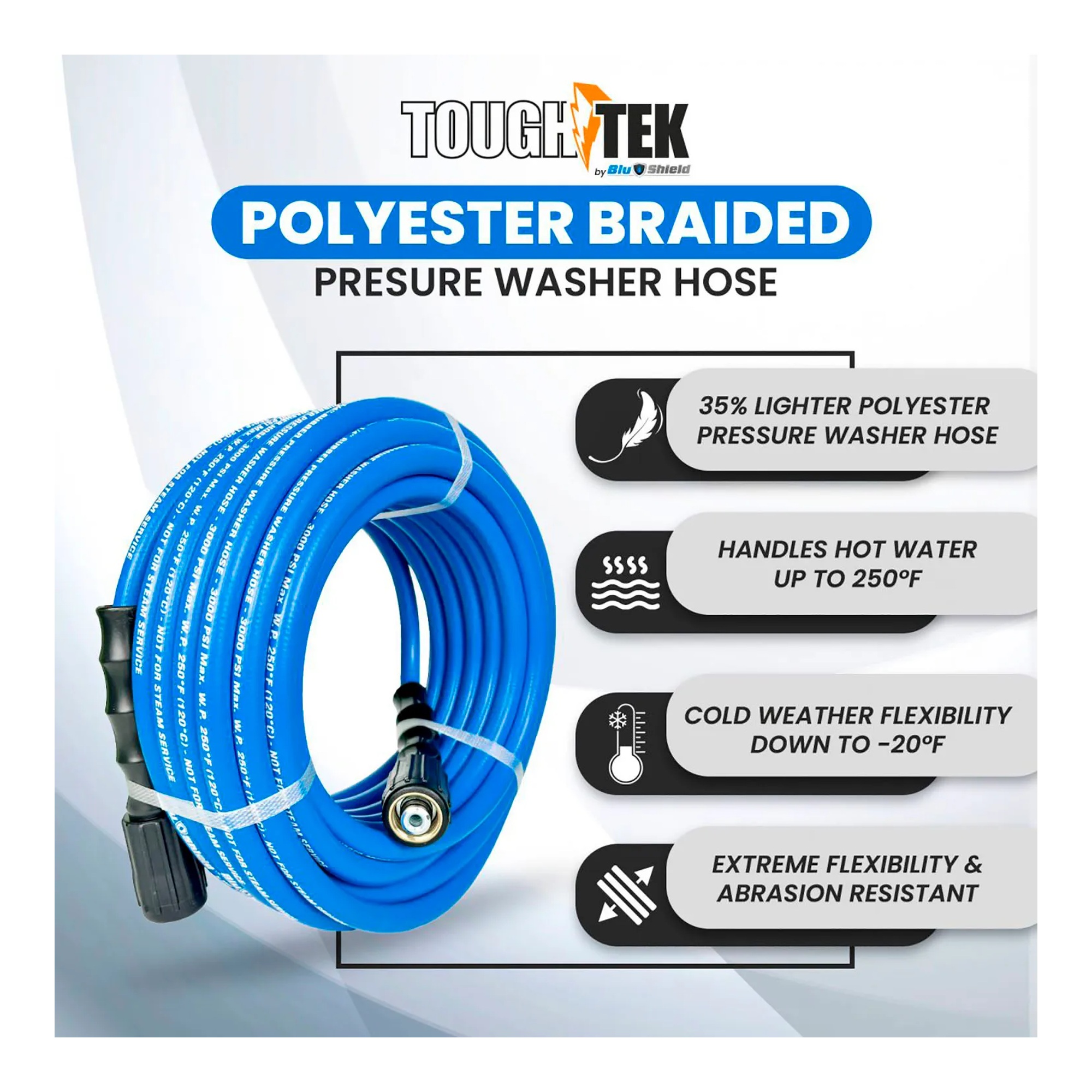 Blue rubber pressure washer hose with M22 couplers