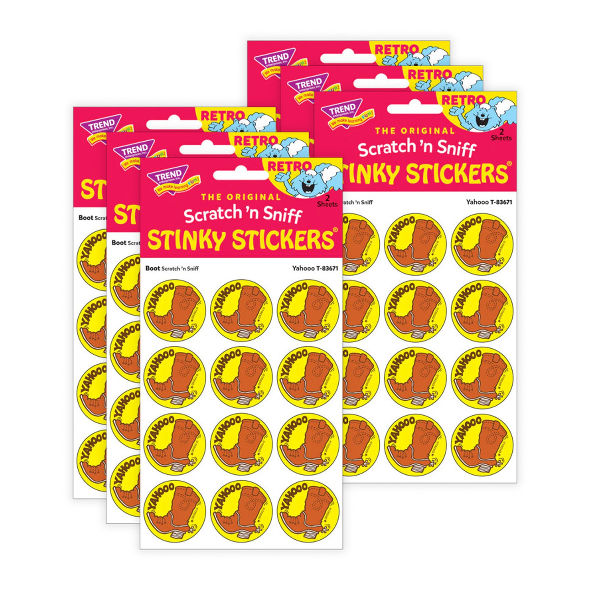 Yahooo Boot-Scented Scratch-and-Sniff Stickers, 24 per Pack, 6 Packs