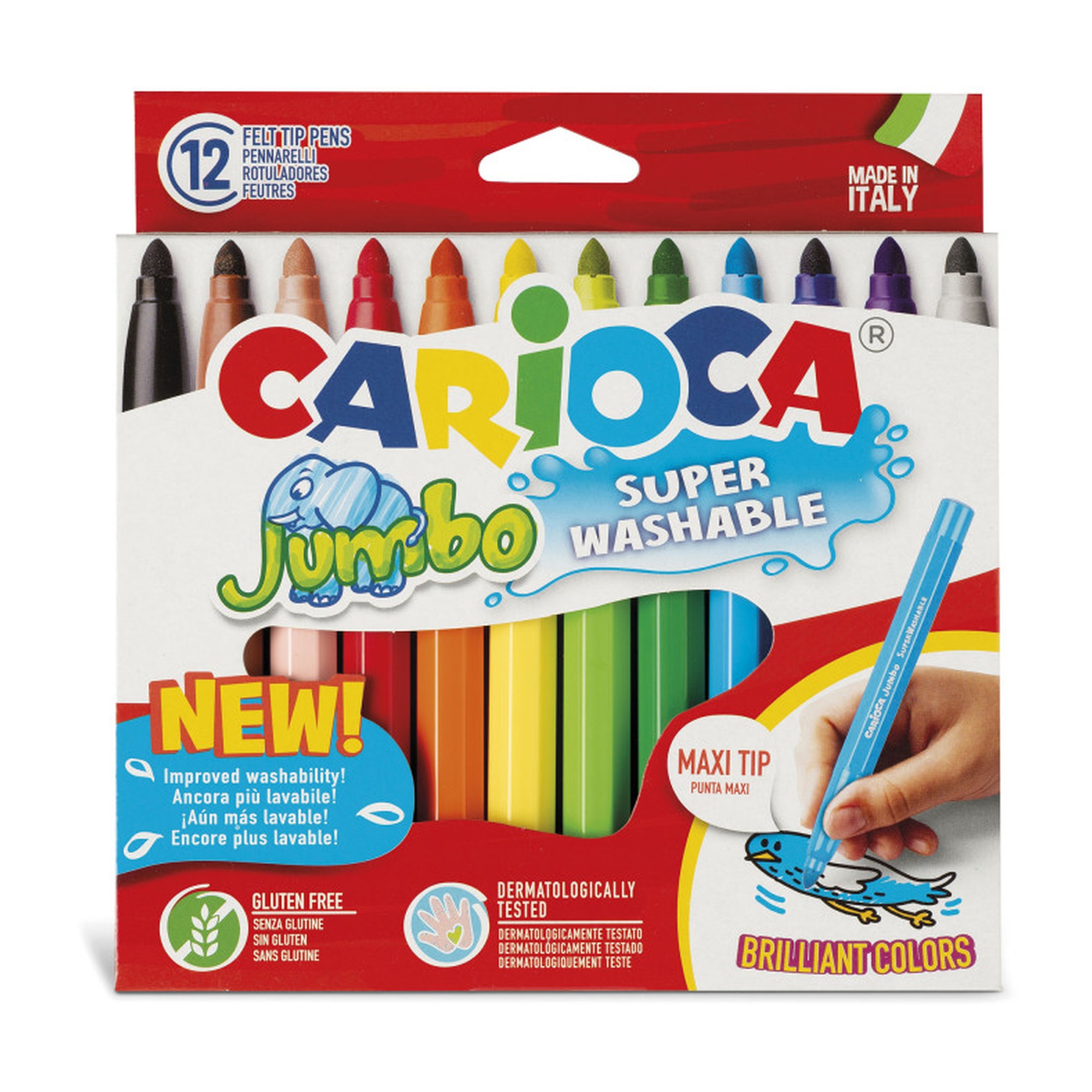 Jumbo Washable Felt Tip Pens, Assorted Colors, 12-Pack