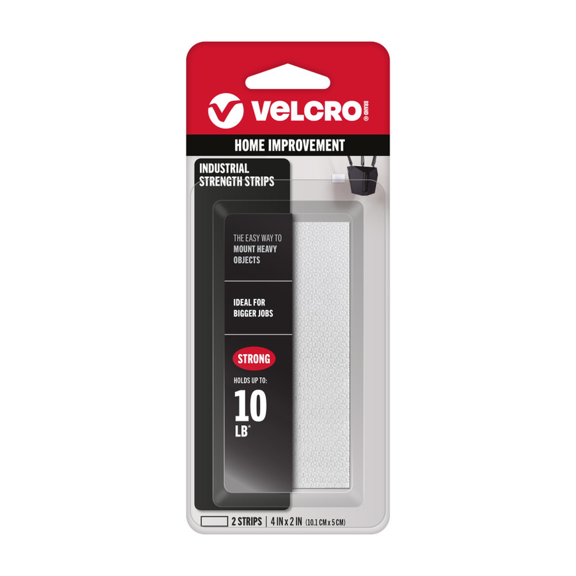 Industrial Strength Hook and Loop Strips, 4 in. x 2 in., White, 2 Pack