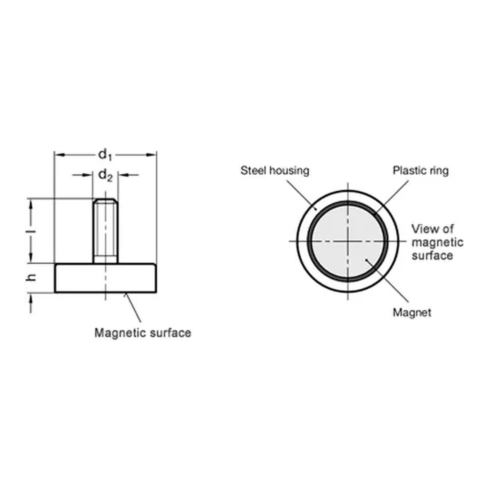 Shielded disc retaining magnet assembly with threaded stud