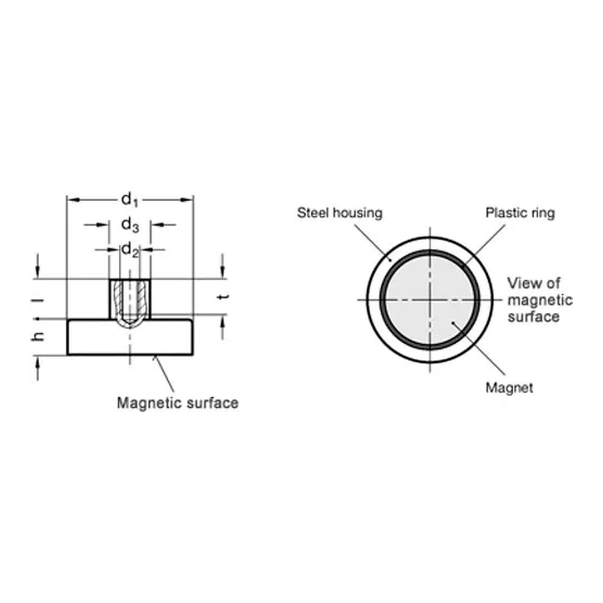 Disc-shaped retaining magnet assembly with M3 threaded bushing