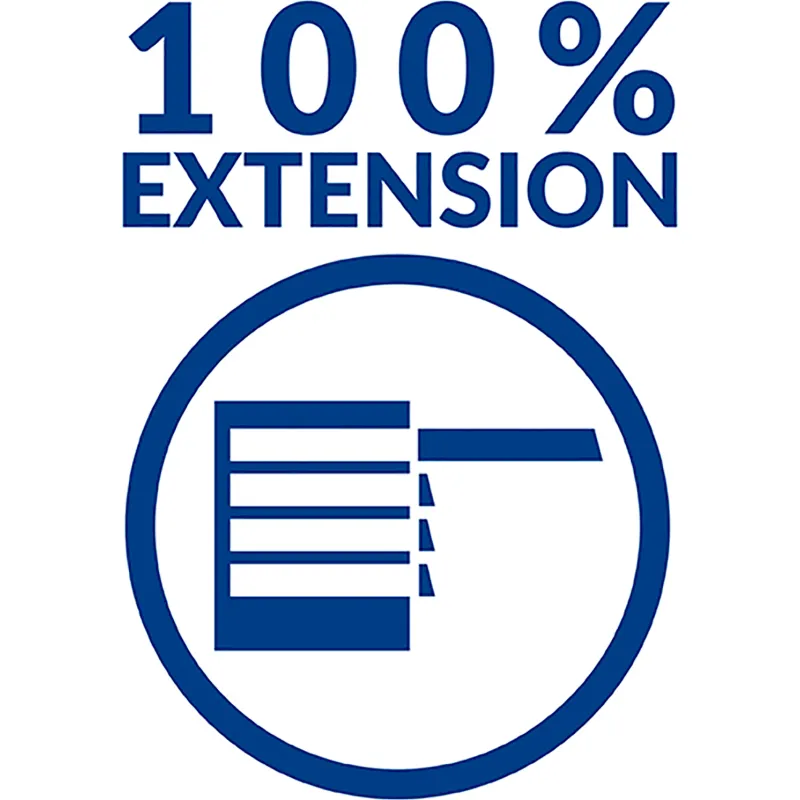 Rousseau R-series drawer feature: 100% extension for access to contents.