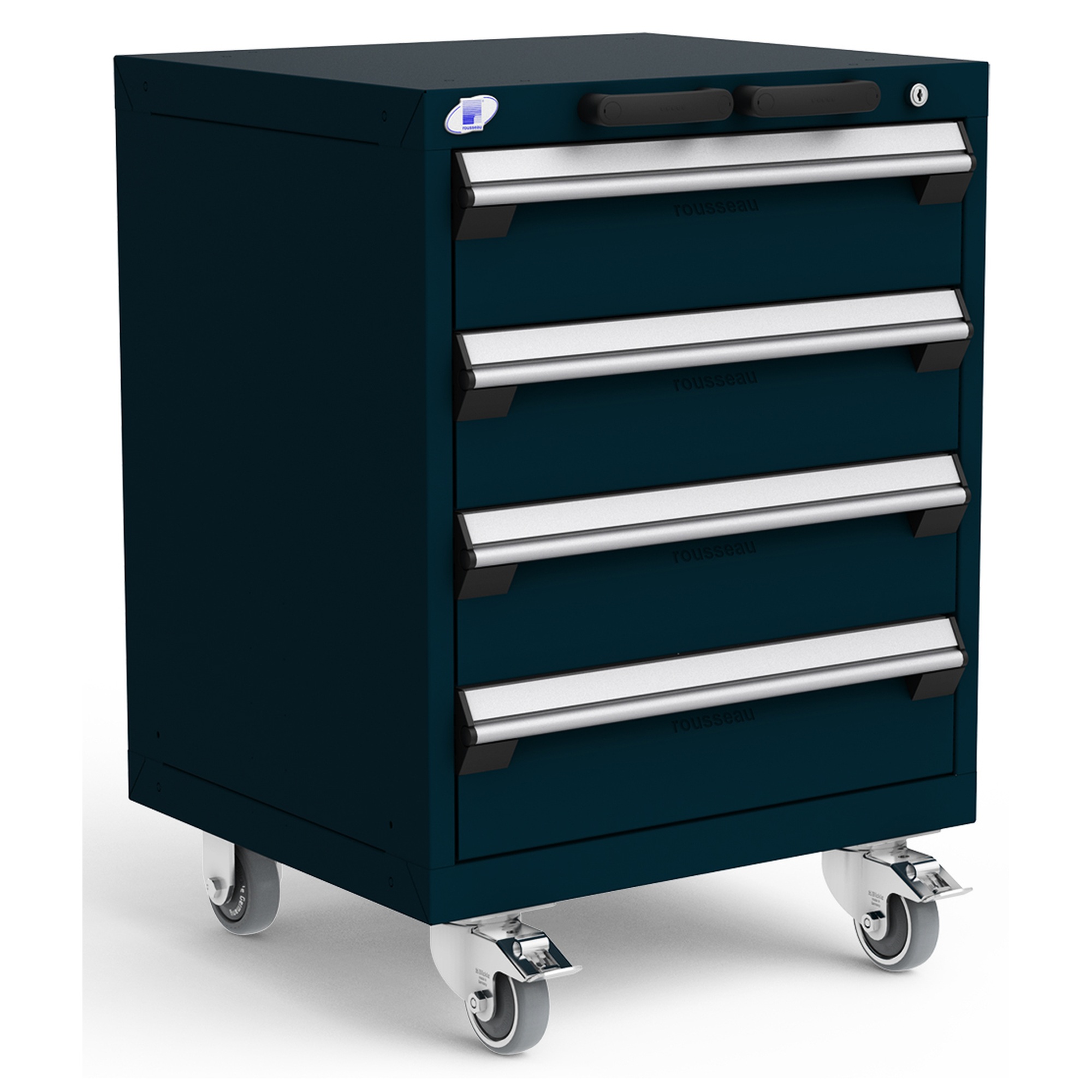 4-Drawer Heavy-Duty Mobile Cabinet, 24"W x 21"D x 33.13"H - With Dividers - Drawer heights: 4 6"H - Midnight Blue