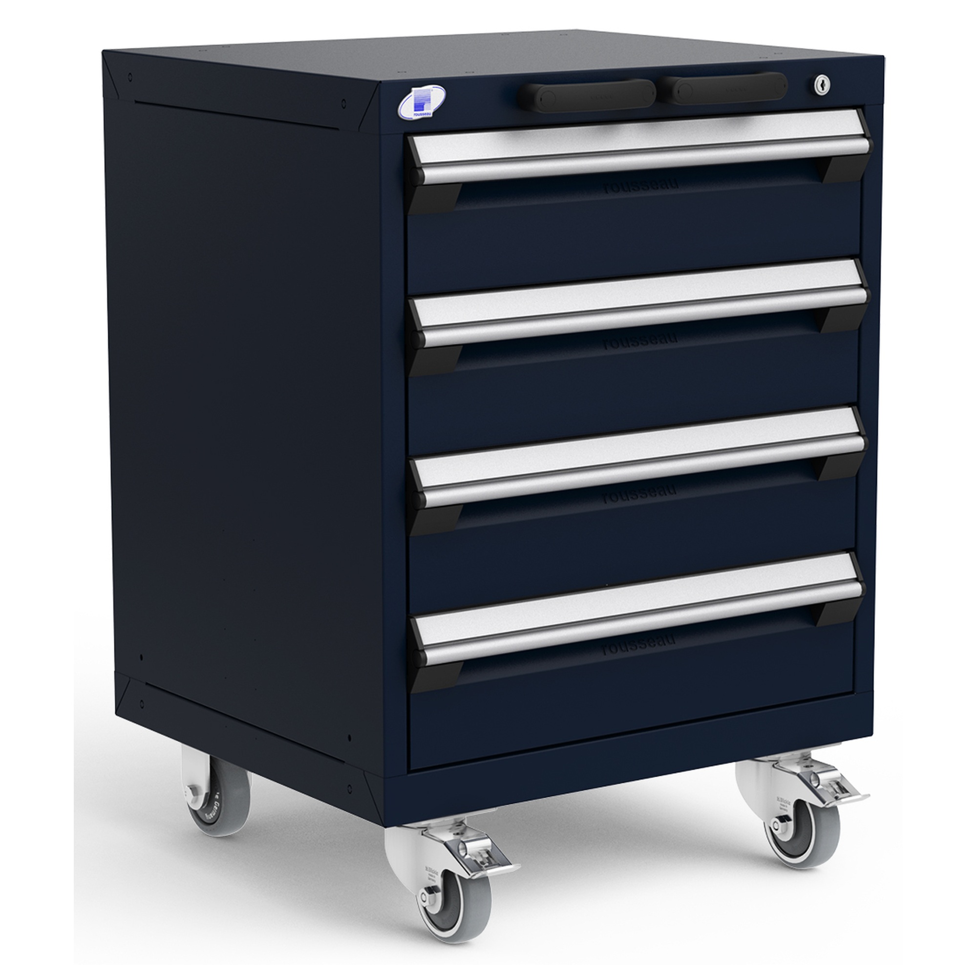 4-Drawer Heavy-Duty Mobile Cabinet, 24"W x 21"D x 33.13"H - With Dividers - Drawer heights: 4 6"H - Glossy Sapphire Blue