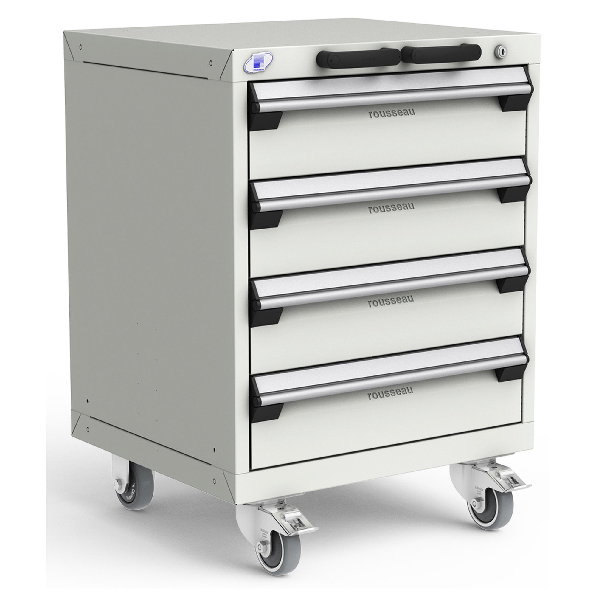 4-Drawer Heavy-Duty Mobile Cabinet, 24"W x 21"D x 33.13"H - With Dividers - Drawer heights: 4 6"H - Frost White