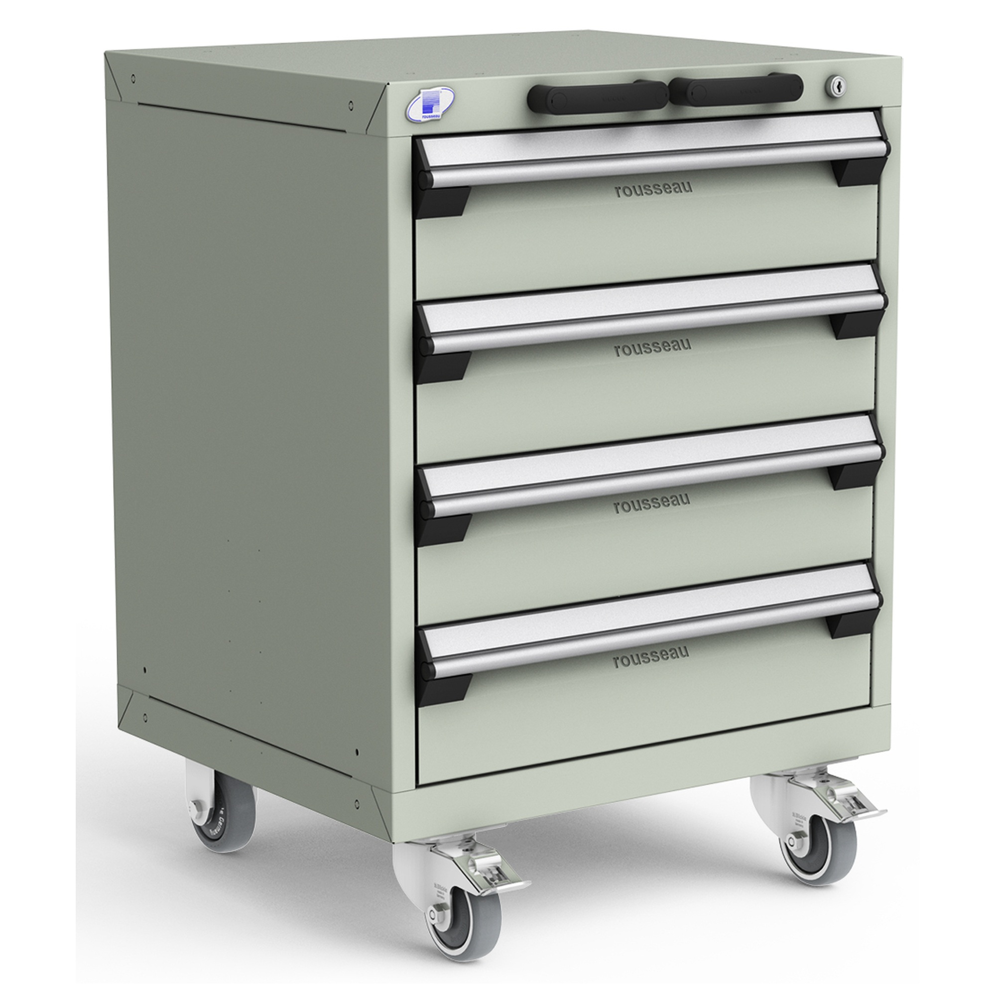 4-Drawer Heavy-Duty Mobile Cabinet, 24"W x 21"D x 33.13"H - With Dividers - Drawer heights: 4 6"H - Light Gray