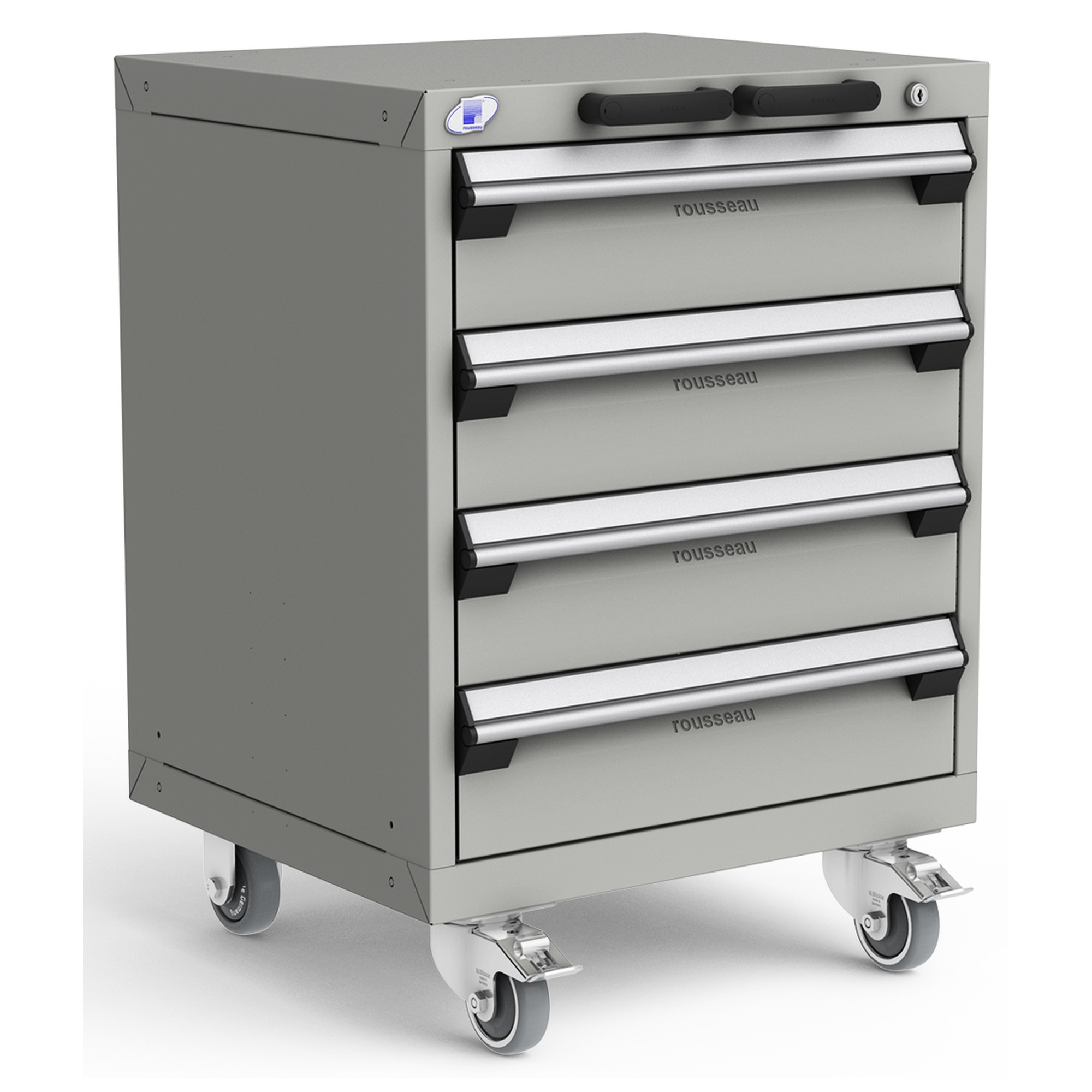 4-Drawer Heavy-Duty Mobile Cabinet, 24"W x 21"D x 33.13"H - With Dividers - Drawer heights: 4 6"H - Modern Gray