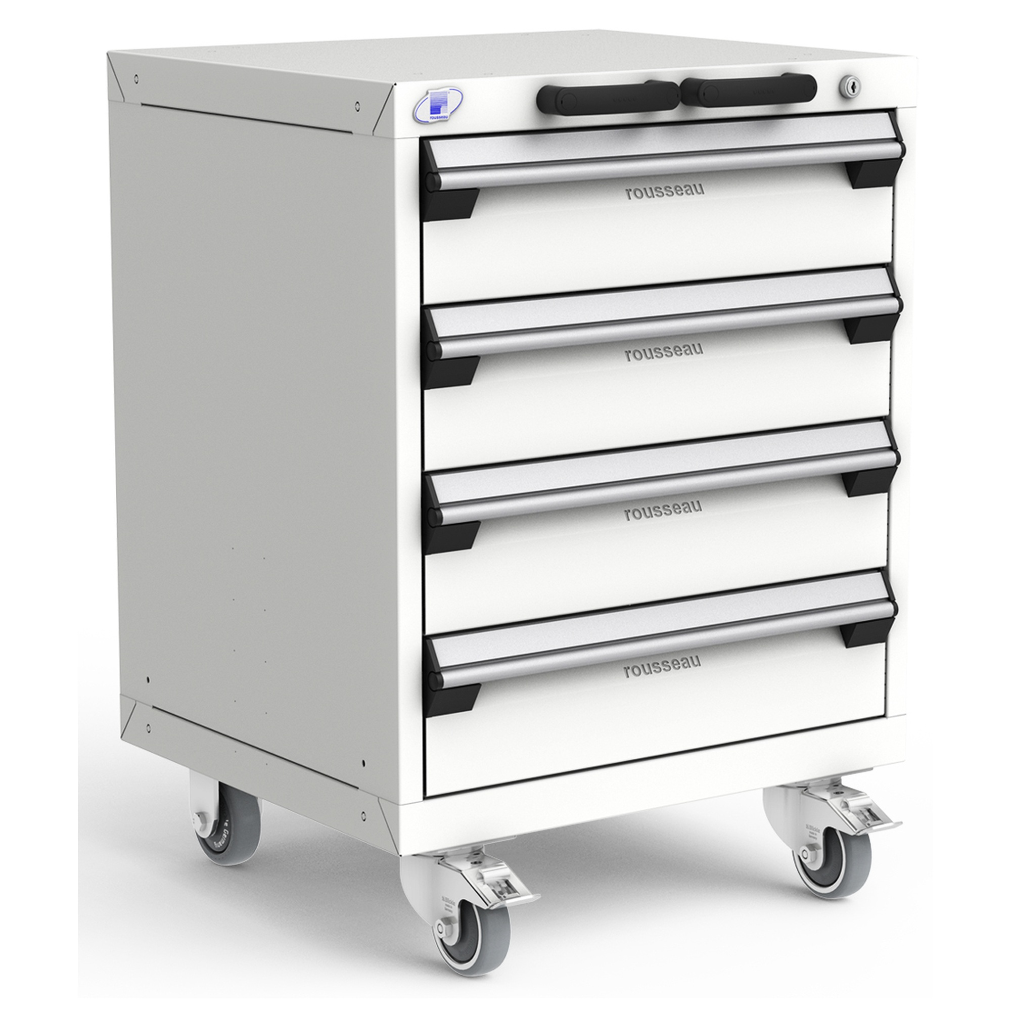 4-Drawer Heavy-Duty Mobile Cabinet, 24"W x 21"D x 33.13"H - With Dividers - Drawer heights: 4 6"H - White