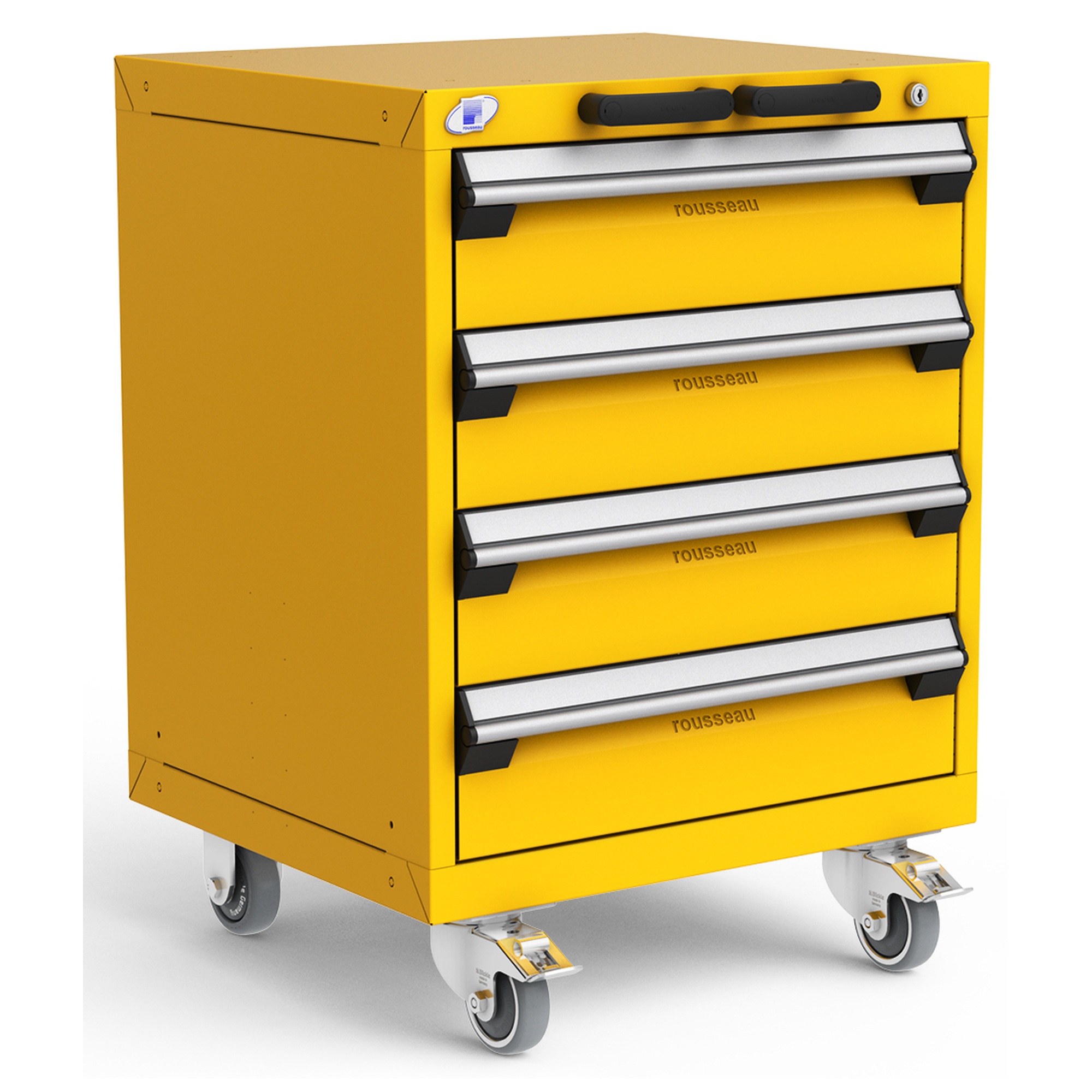 4-Drawer Heavy-Duty Mobile Cabinet, 24"W x 21"D x 33.13"H - With Dividers - Drawer heights: 4 6"H - Glossy Yellow