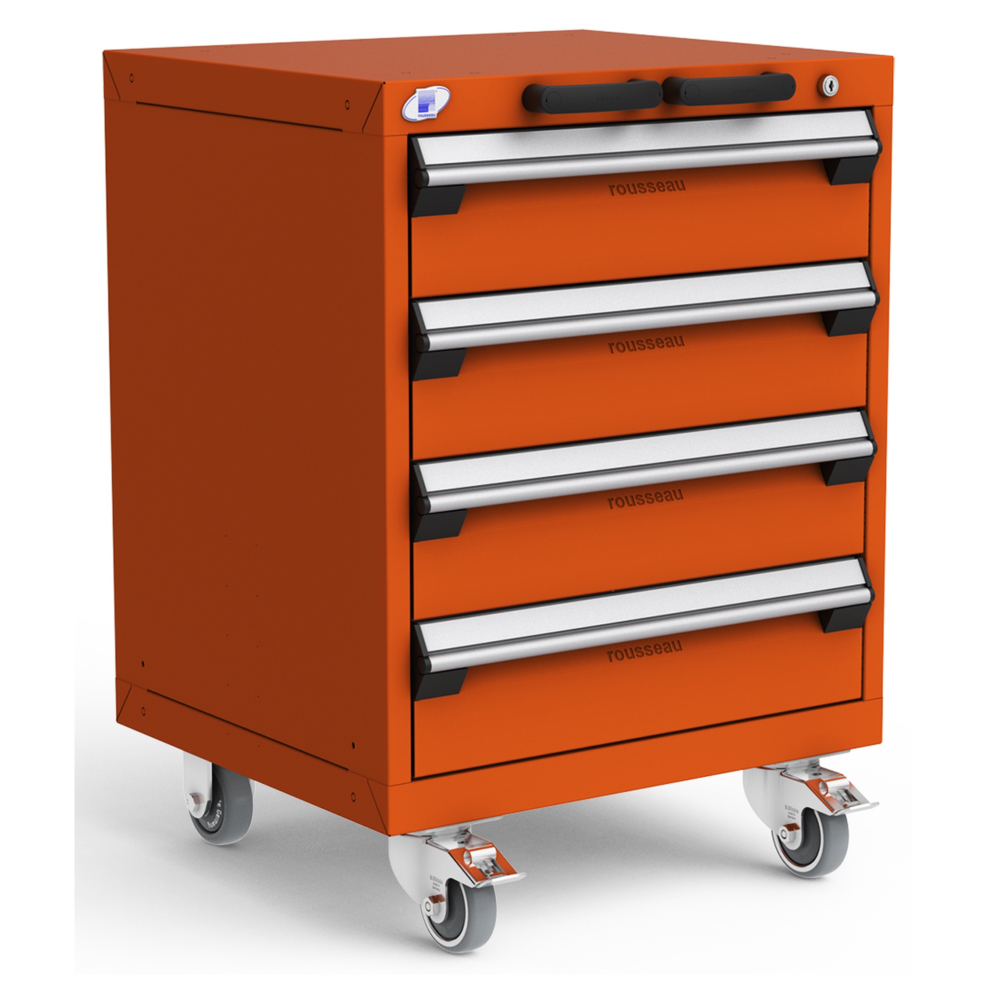 4-Drawer Heavy-Duty Mobile Cabinet, 24"W x 21"D x 33.13"H - With Dividers - Drawer heights: 4 6"H - Sienna Orange