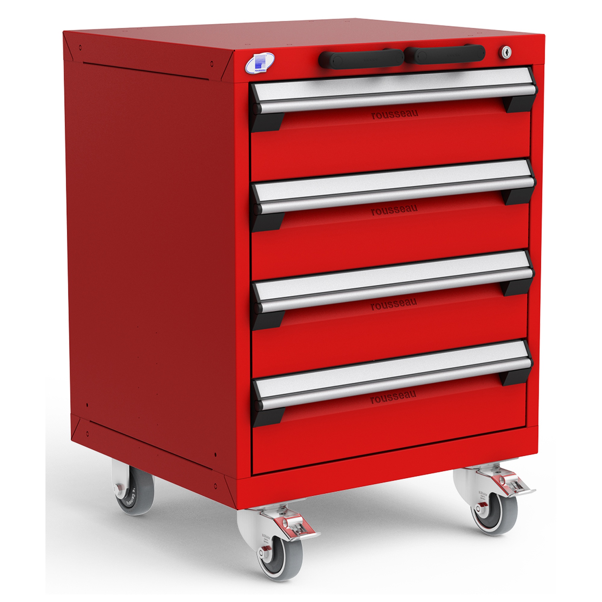4-Drawer Heavy-Duty Mobile Cabinet, 24"W x 21"D x 33.13"H - With Dividers - Drawer heights: 4 6"H - Flame Red