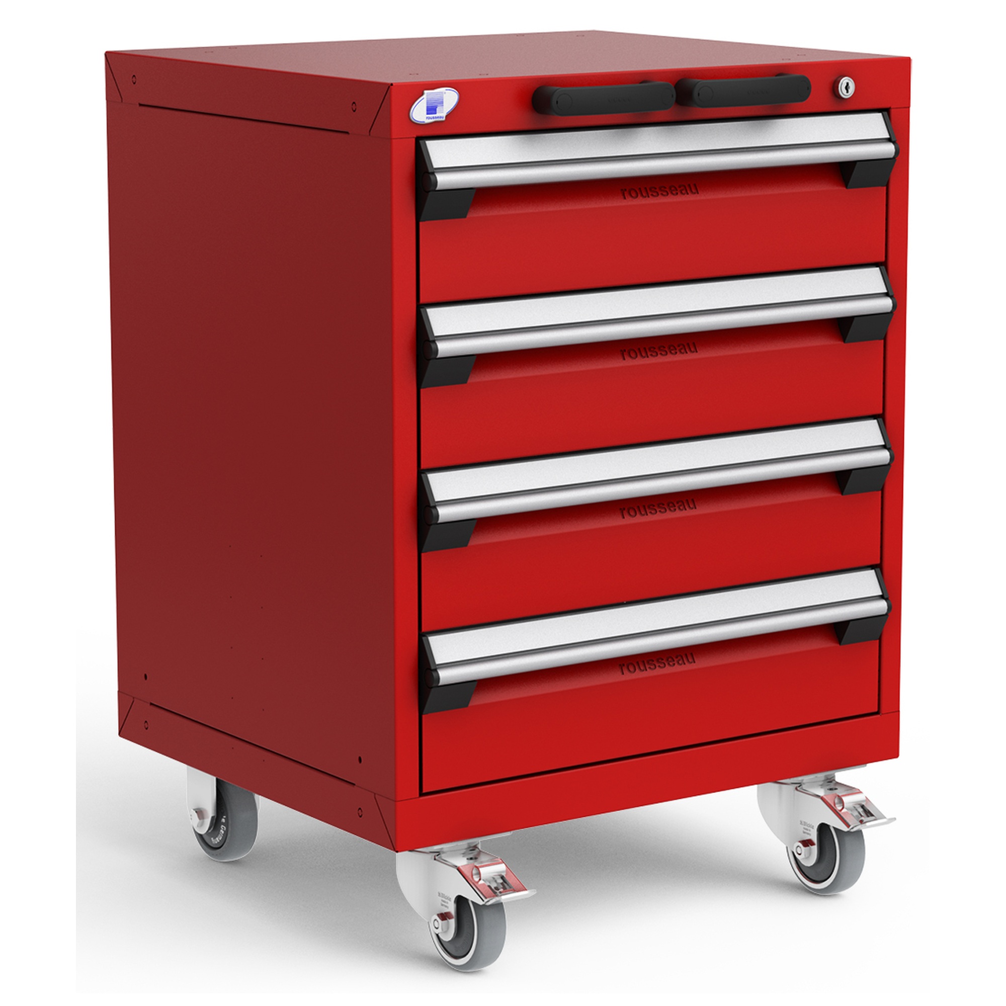 4-Drawer Heavy-Duty Mobile Cabinet, 24"W x 21"D x 33.13"H - With Dividers - Drawer heights: 4 6"H - Glossy Carmine Red