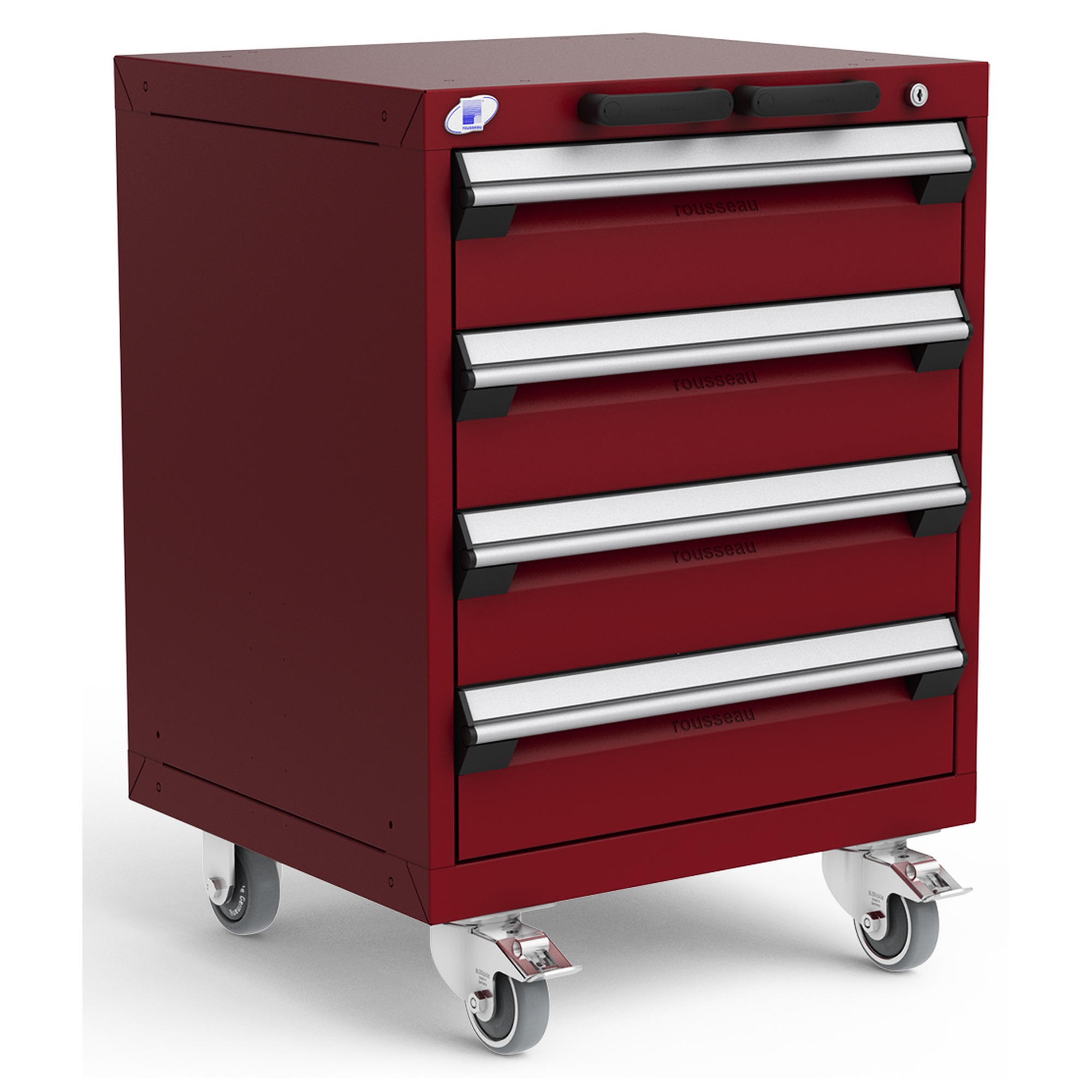 4-Drawer Heavy-Duty Mobile Cabinet, 24"W x 21"D x 33.13"H - With Dividers - Drawer heights: 4 6"H - Glossy Cranberry Red