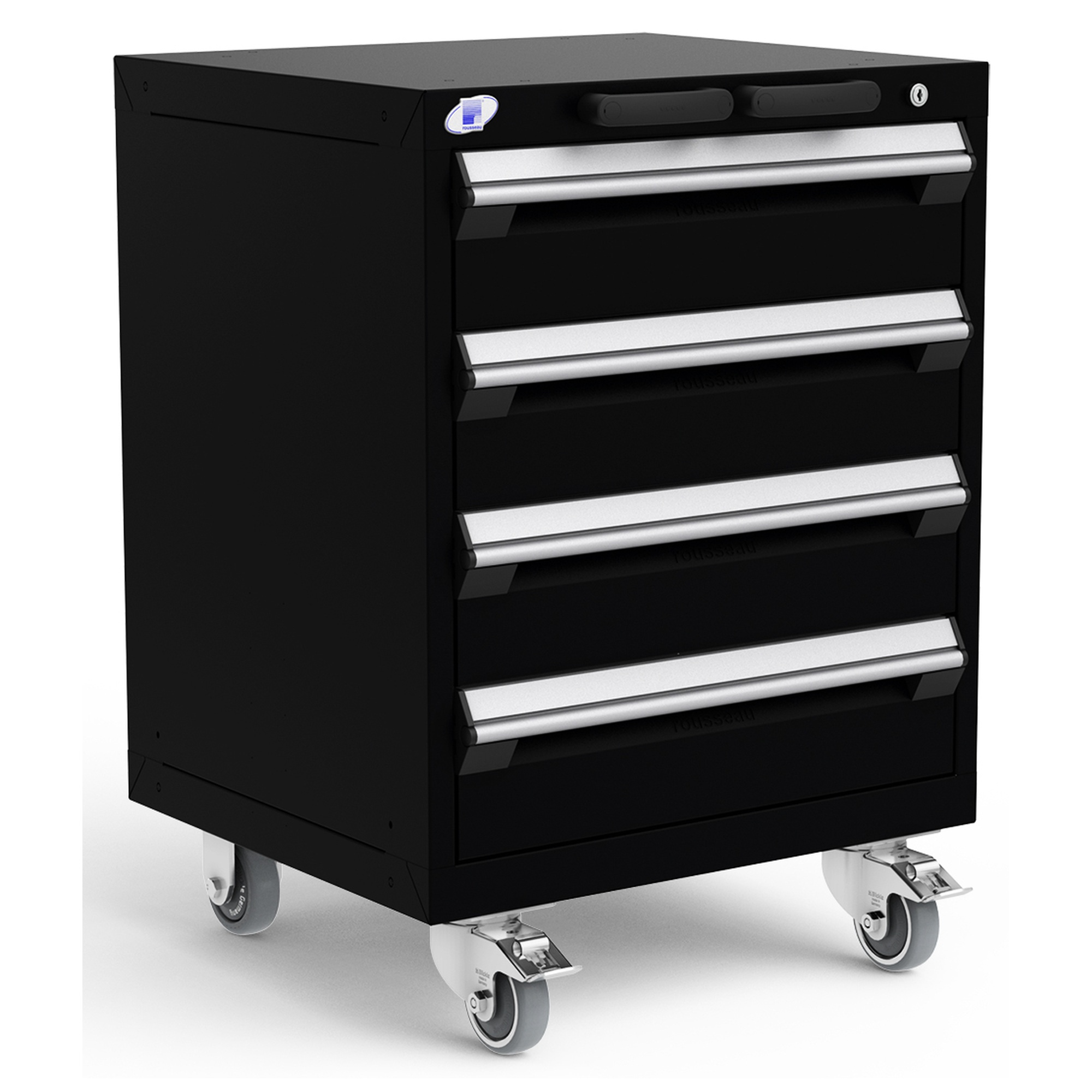 4-Drawer Heavy-Duty Mobile Cabinet, 24"W x 21"D x 33.13"H - With Dividers - Drawer heights: 4 6"H - Black