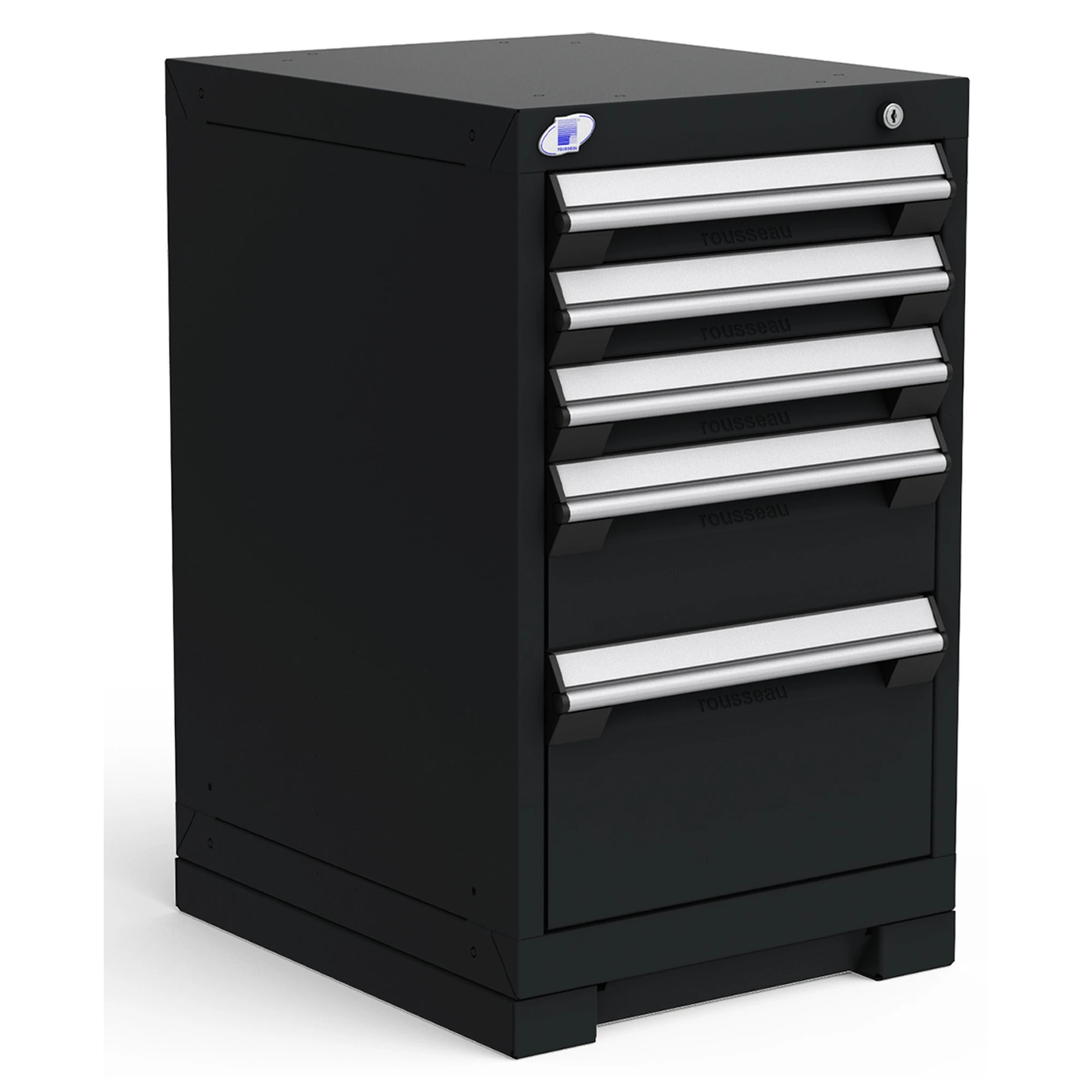 5-Drawer Heavy-Duty Modular Cabinet, 18"W x 21"D x 30"H - With Dividers - Glossy Carbon Black
