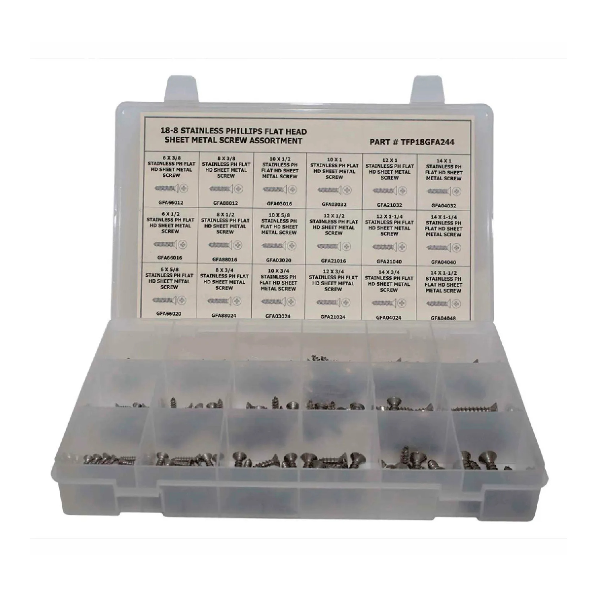 244-Piece 304 Stainless Steel Flat Head Sheet Metal Screw Assortment