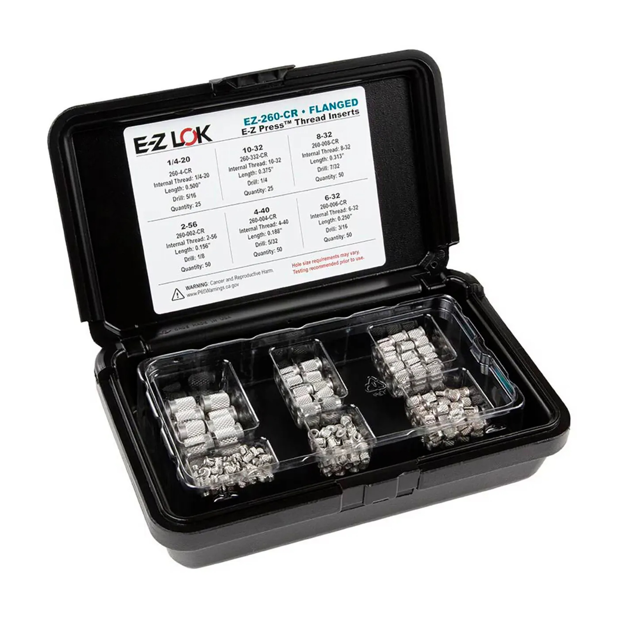 Flanged Stainless Steel Threaded Insert Assortment Kit, 2-56 to 1/4-20