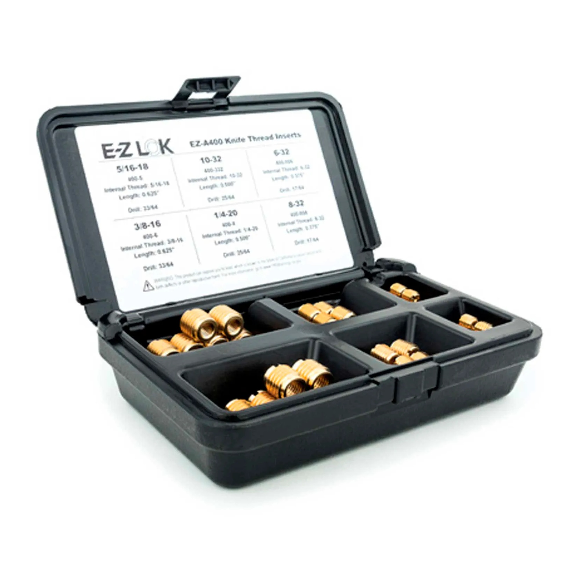 Brass Knife Threaded Insert Assortment Kit for Hard Wood, 6-32 to 3/8-16