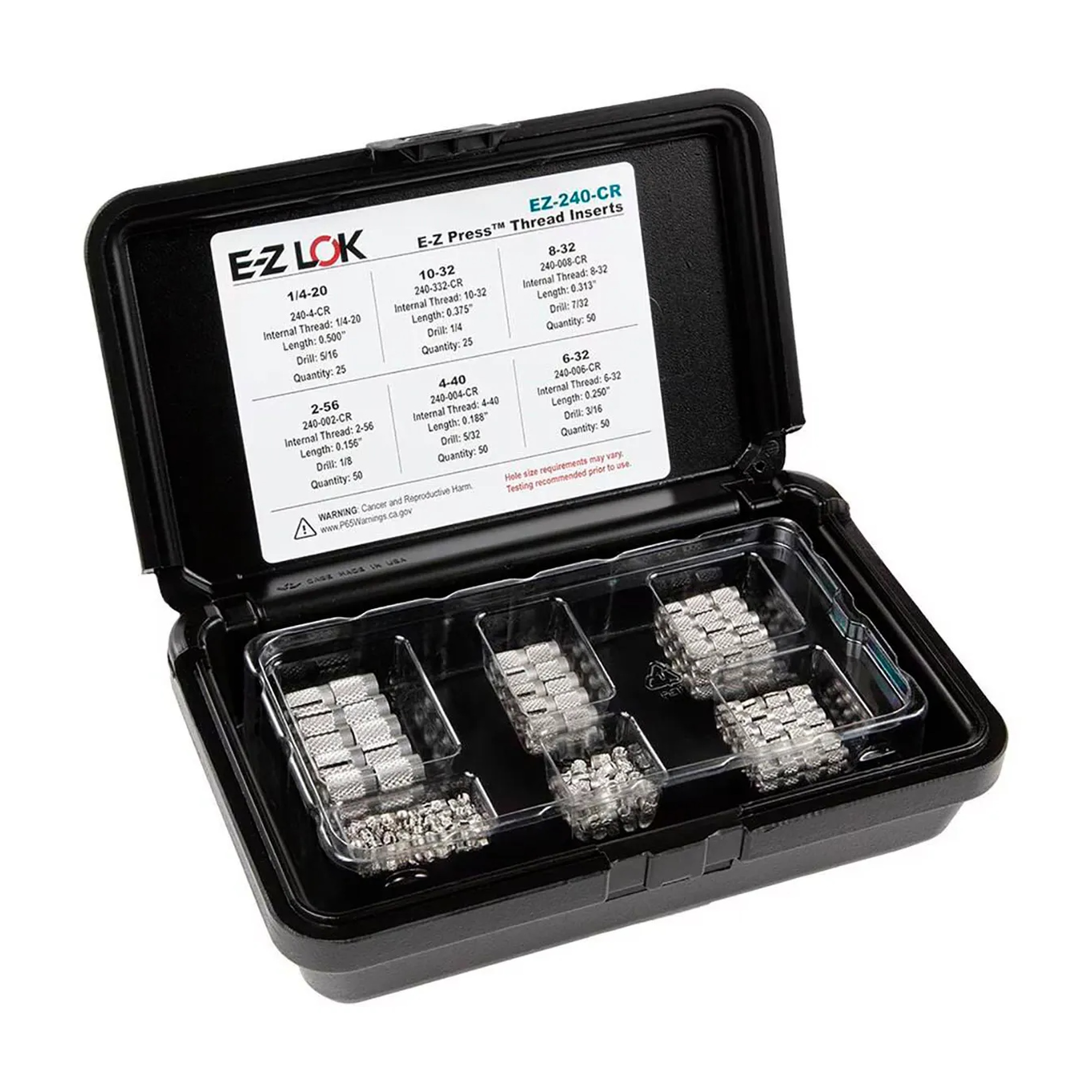 Flush Stainless Steel Threaded Insert Assortment Kit, 2-56 to 1/4-20