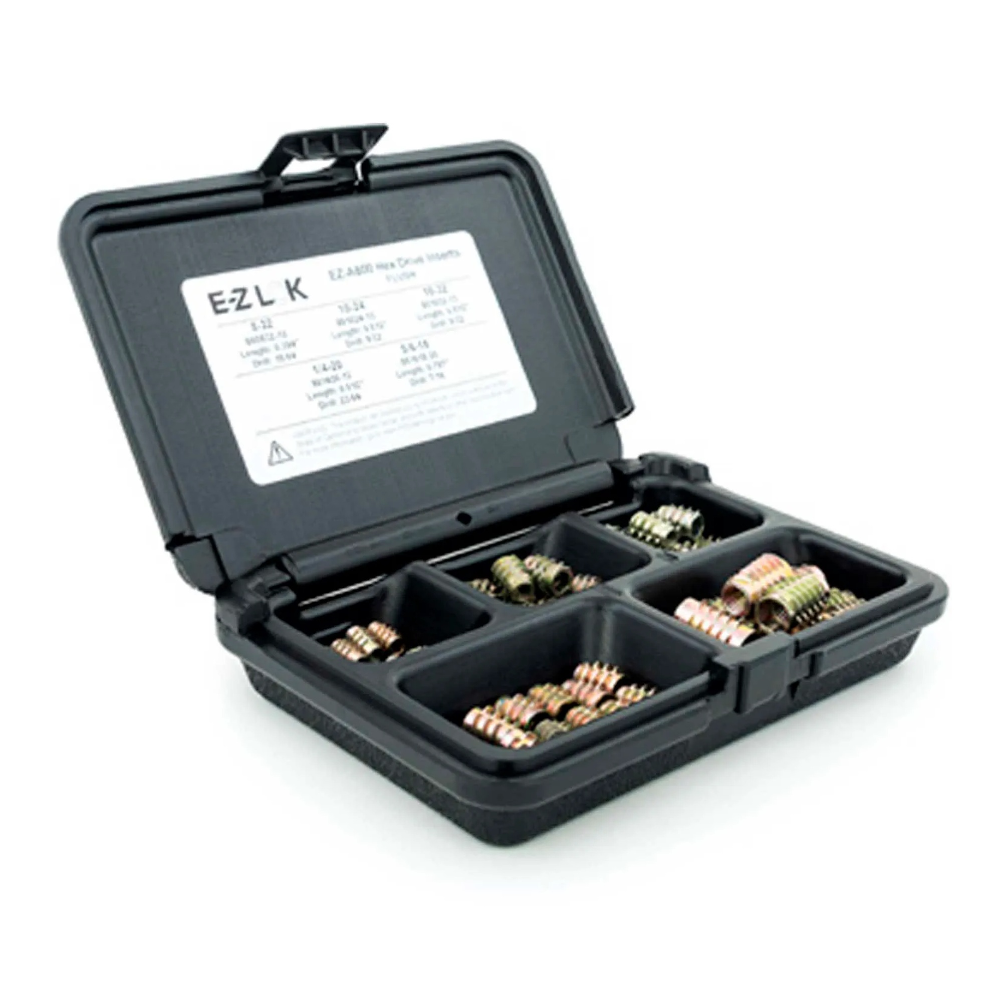 Flush Hex Drive Threaded Insert Assortment Kit for Soft Wood, 8-32 to 5/16-18