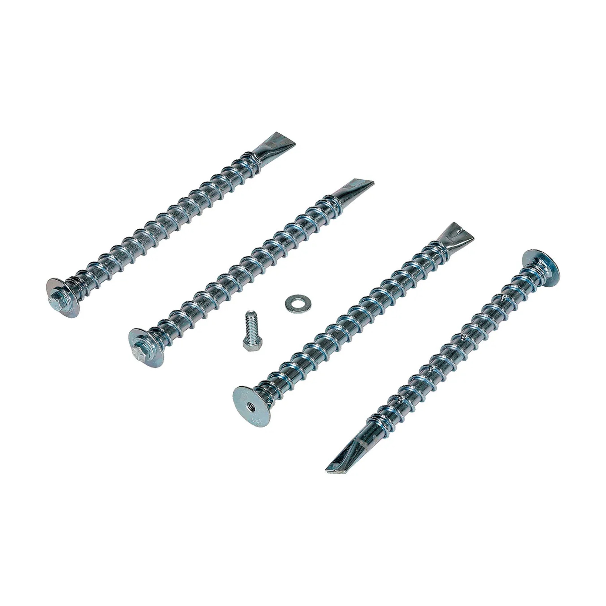 Four-pack of heavy-duty steel asphalt anchors measuring 1-5/8 inches by 12 inches