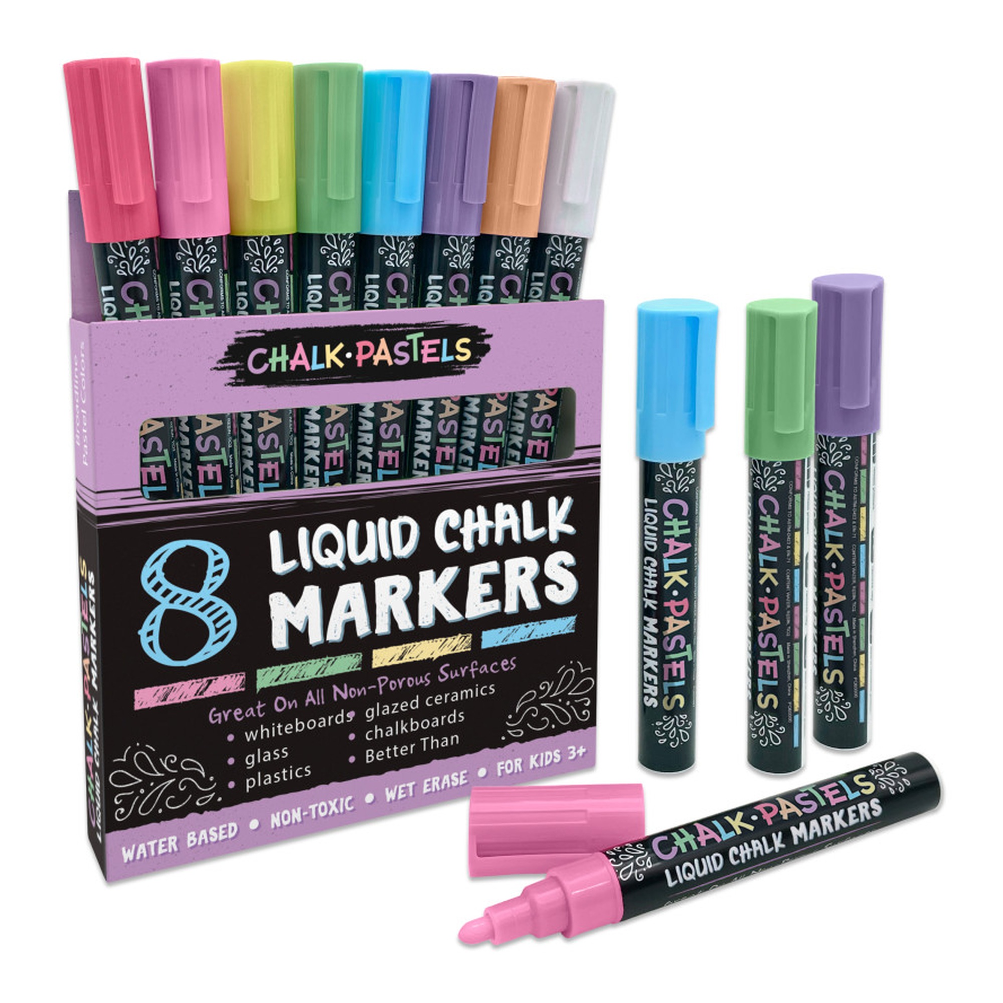 Pastel Liquid Chalk Markers, Assorted Colors, 8-Pack