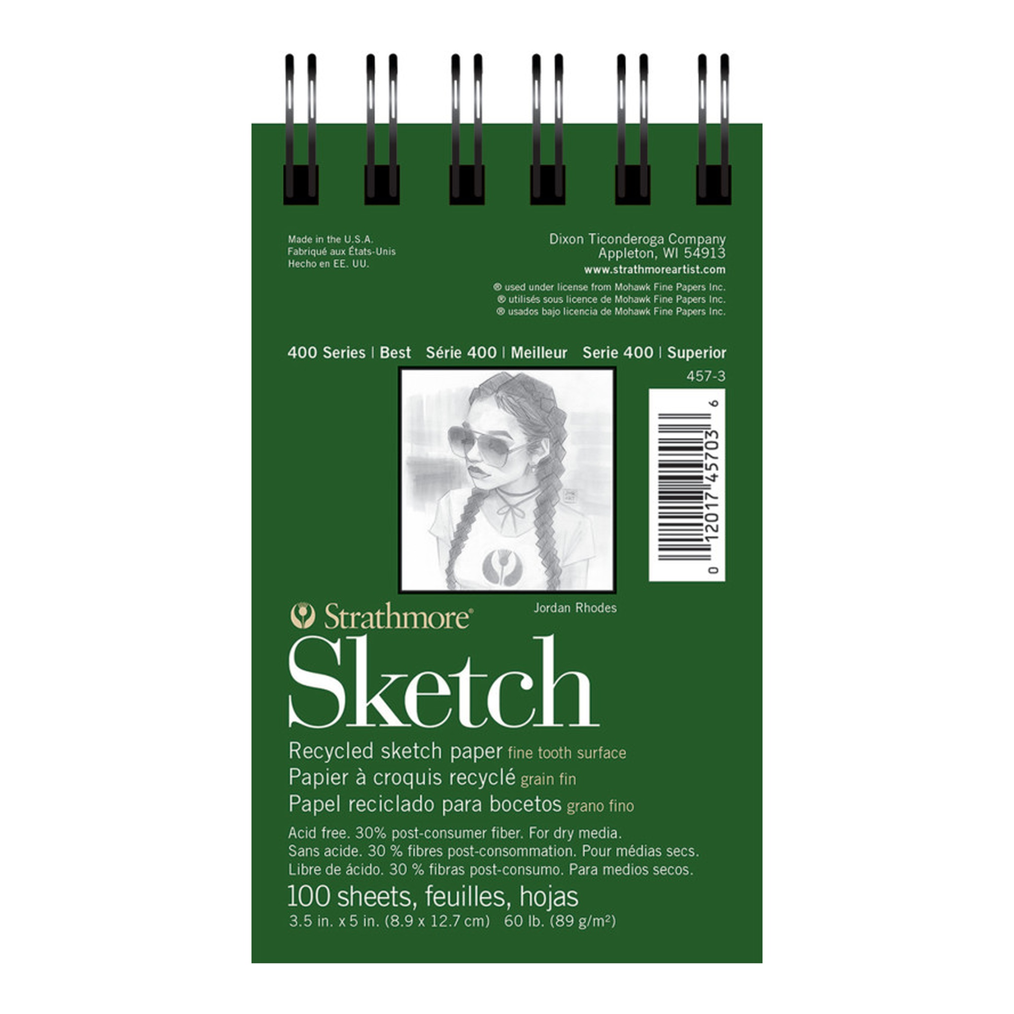 Recycled Side-Wire Sketch Pad, 3.5 x 5 in., 100 Sheets