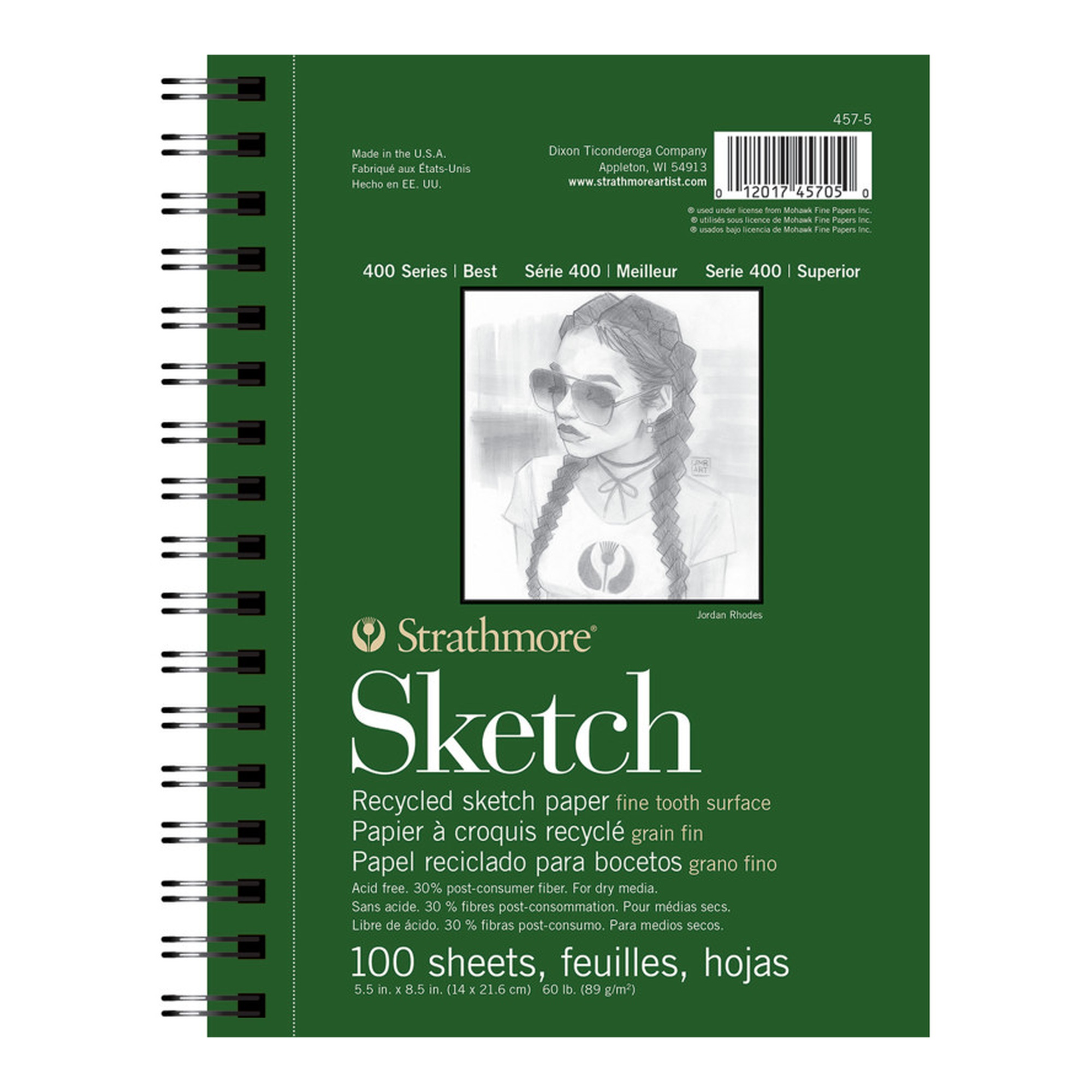 Recycled Side-Wire Sketch Pad, 100 Sheets, 5.5 x 8.5 in.