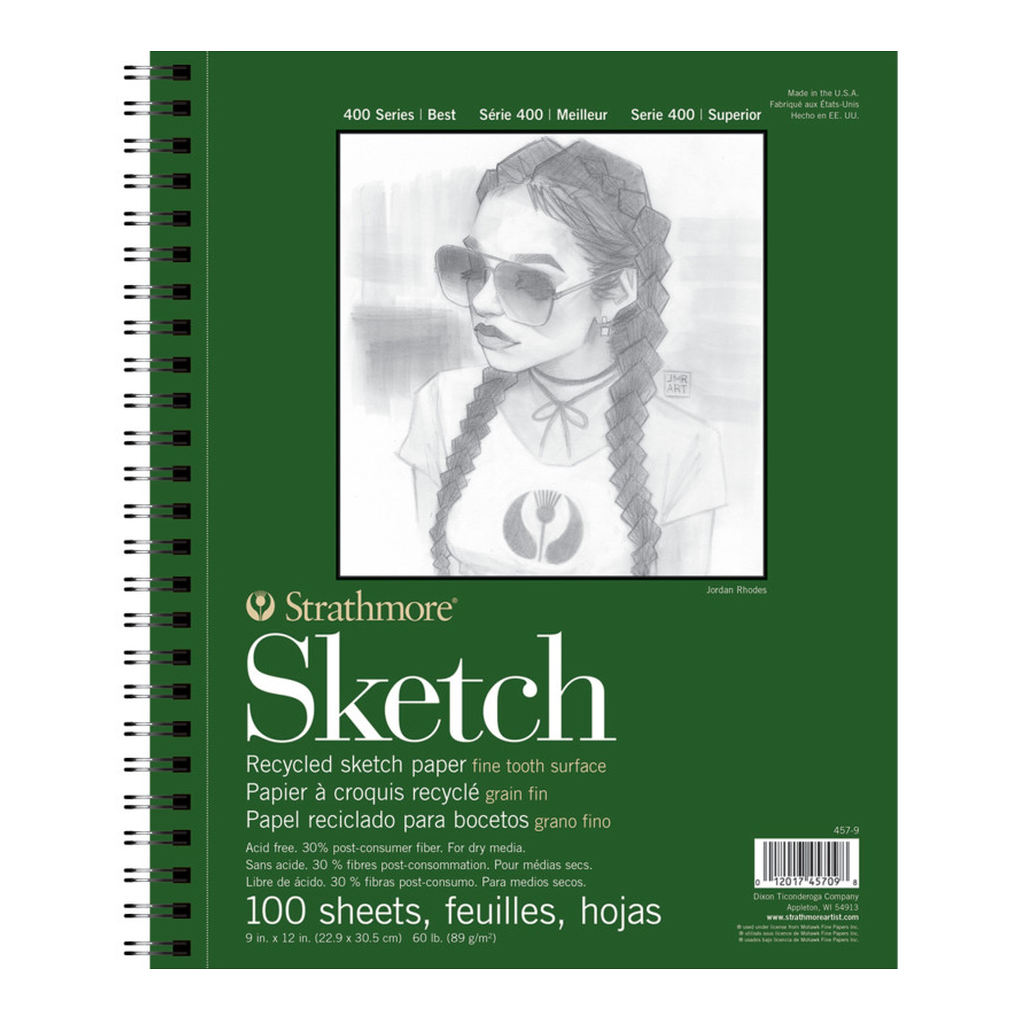 Recycled Side-Wire Sketch Pad, 100 Sheets, 9 x 12 in