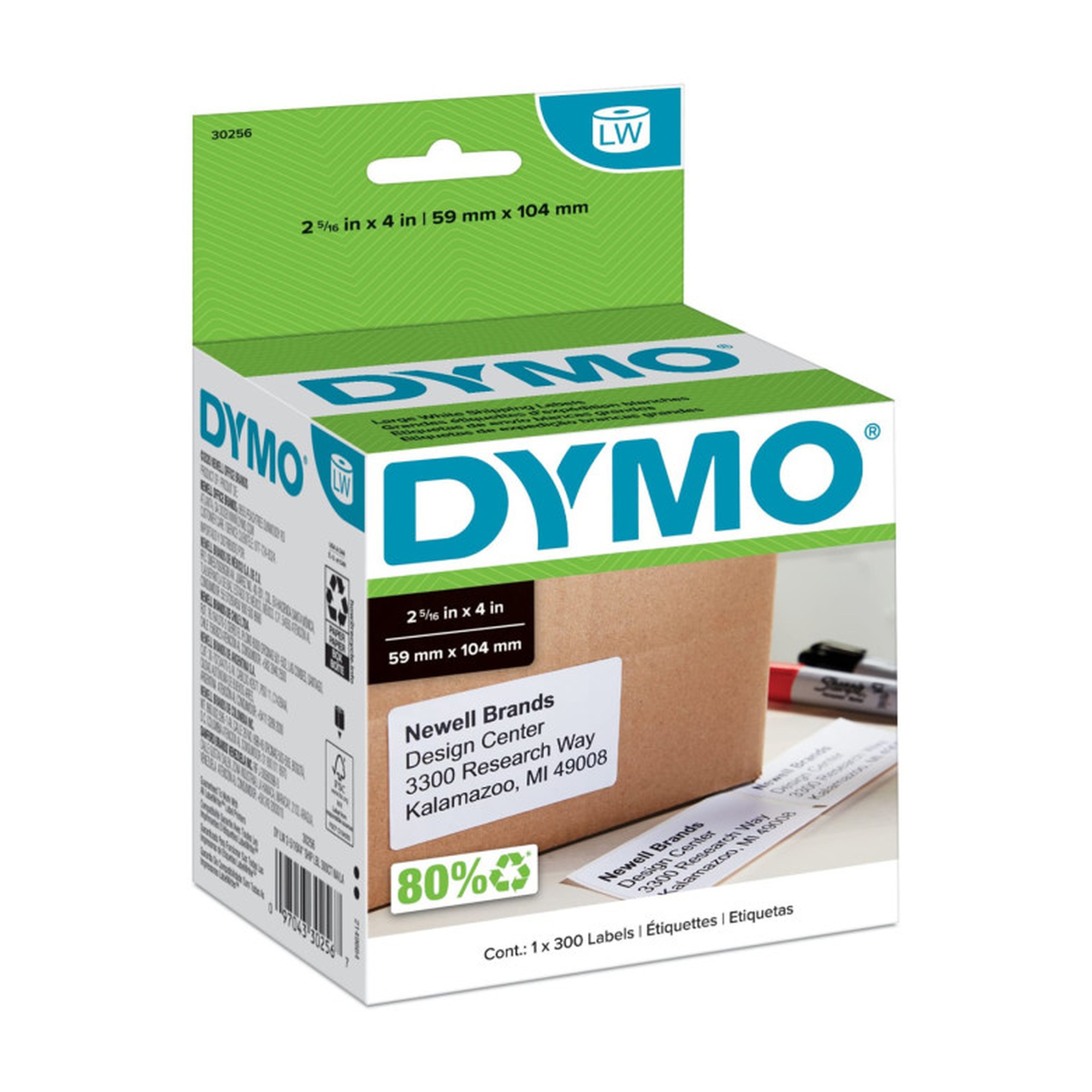 Large White Direct Thermal Shipping Labels, 2-5/16 x 4 in., 300/Roll