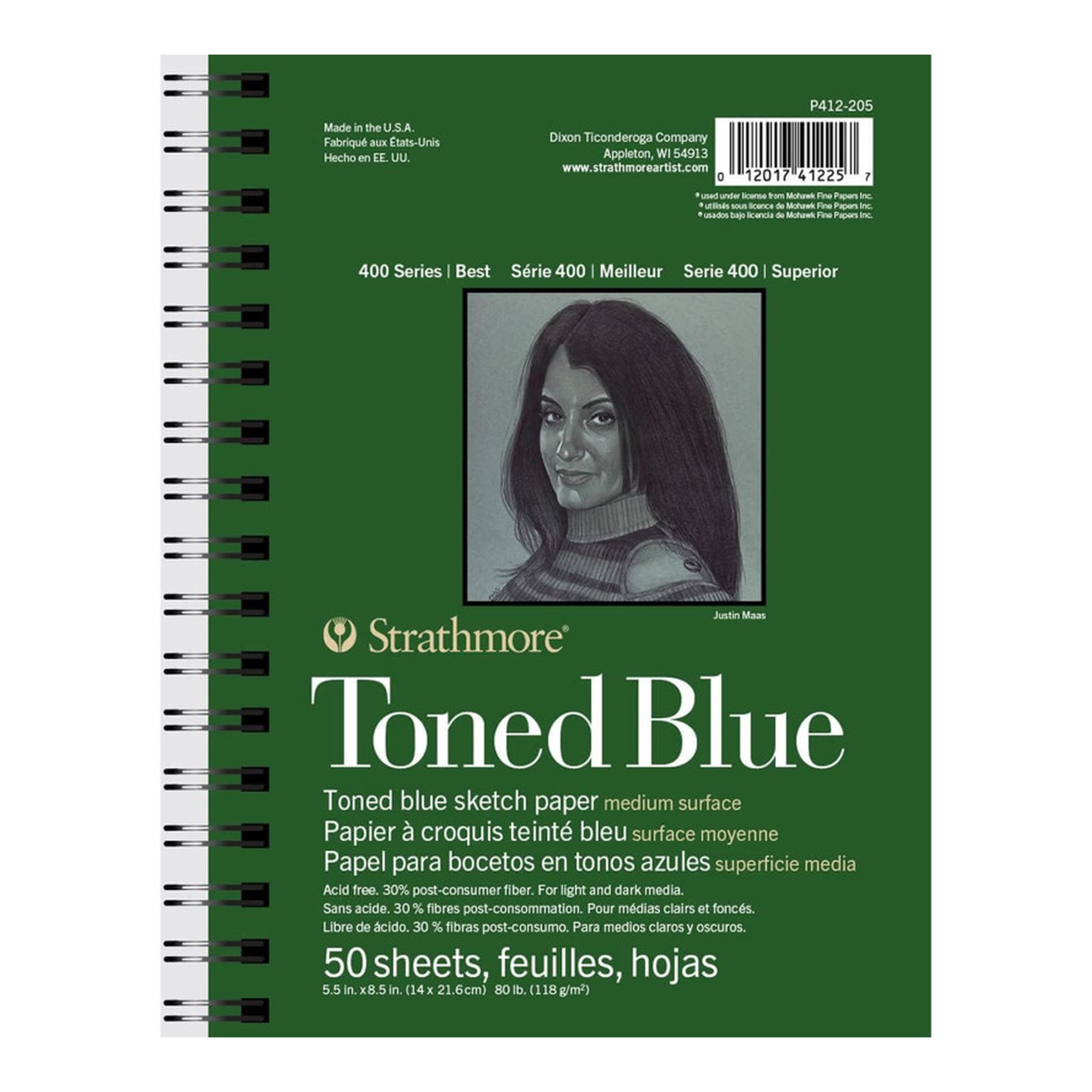 Toned Blue Recycled Sketch Pad with Side Wire Binding, 50 Sheets