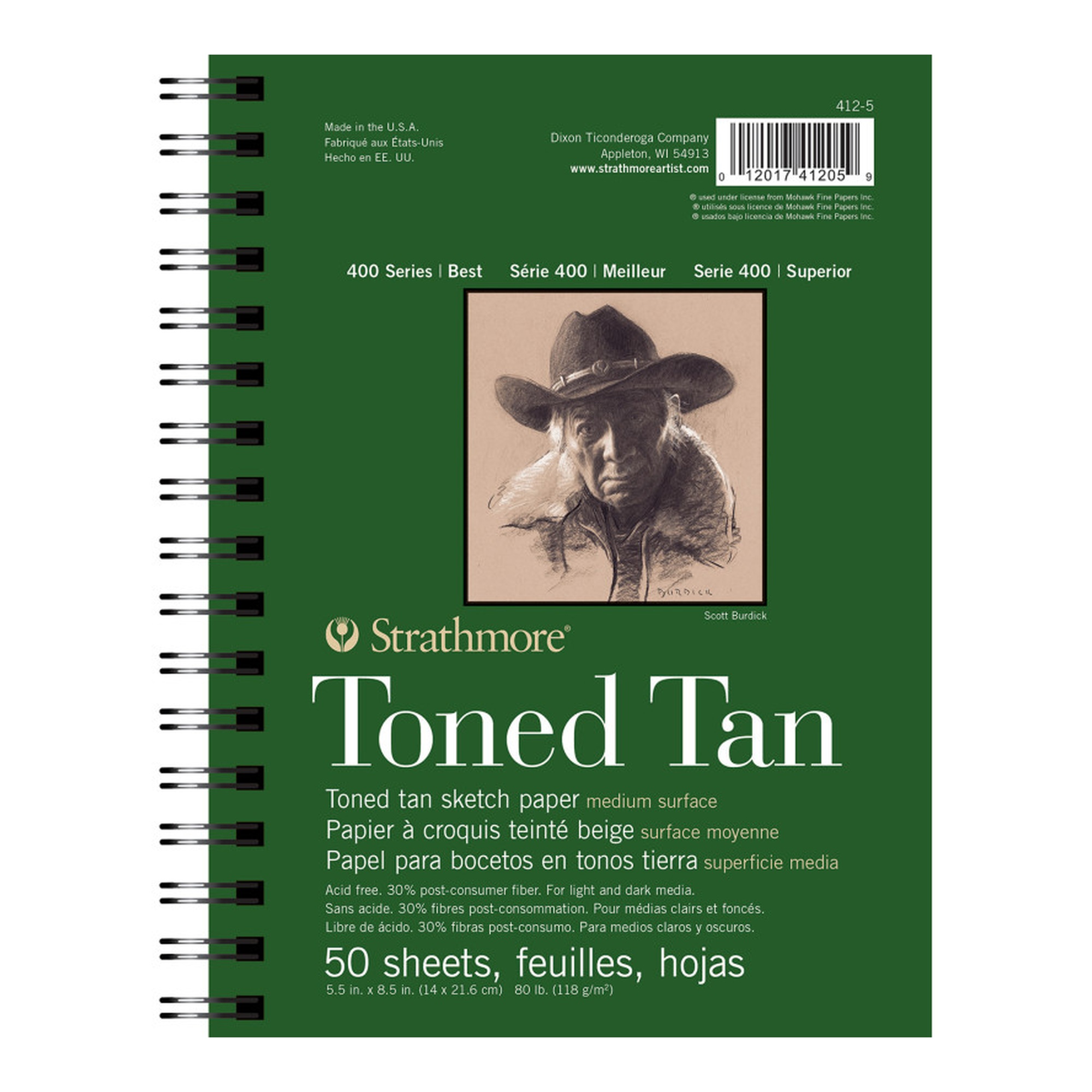 Toned Tan Recycled Sketch Pad, Side Wire Bound, 50 Sheets, 5.5 x 8.5 in.