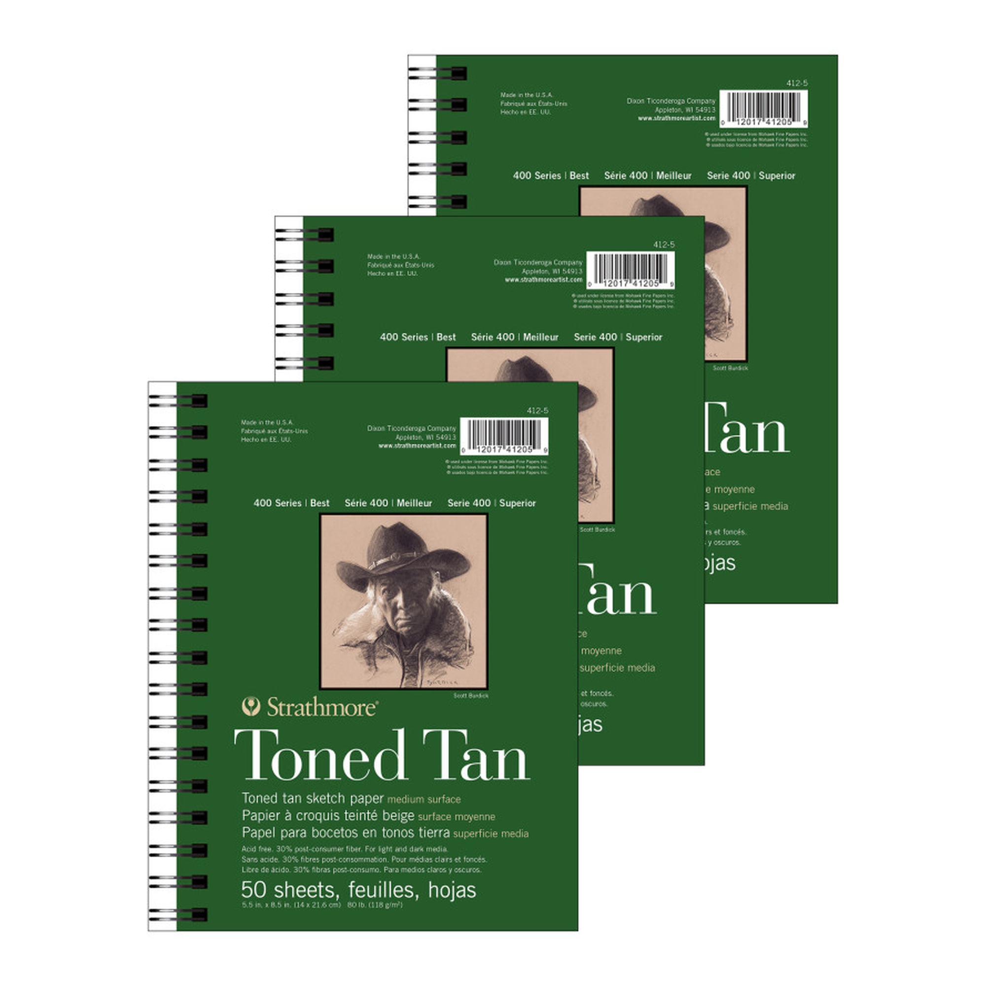 400 Series Toned Tan Recycled Sketch Pad, 5.5 x 8.5 in., 50 Sheets, 3-Pack
