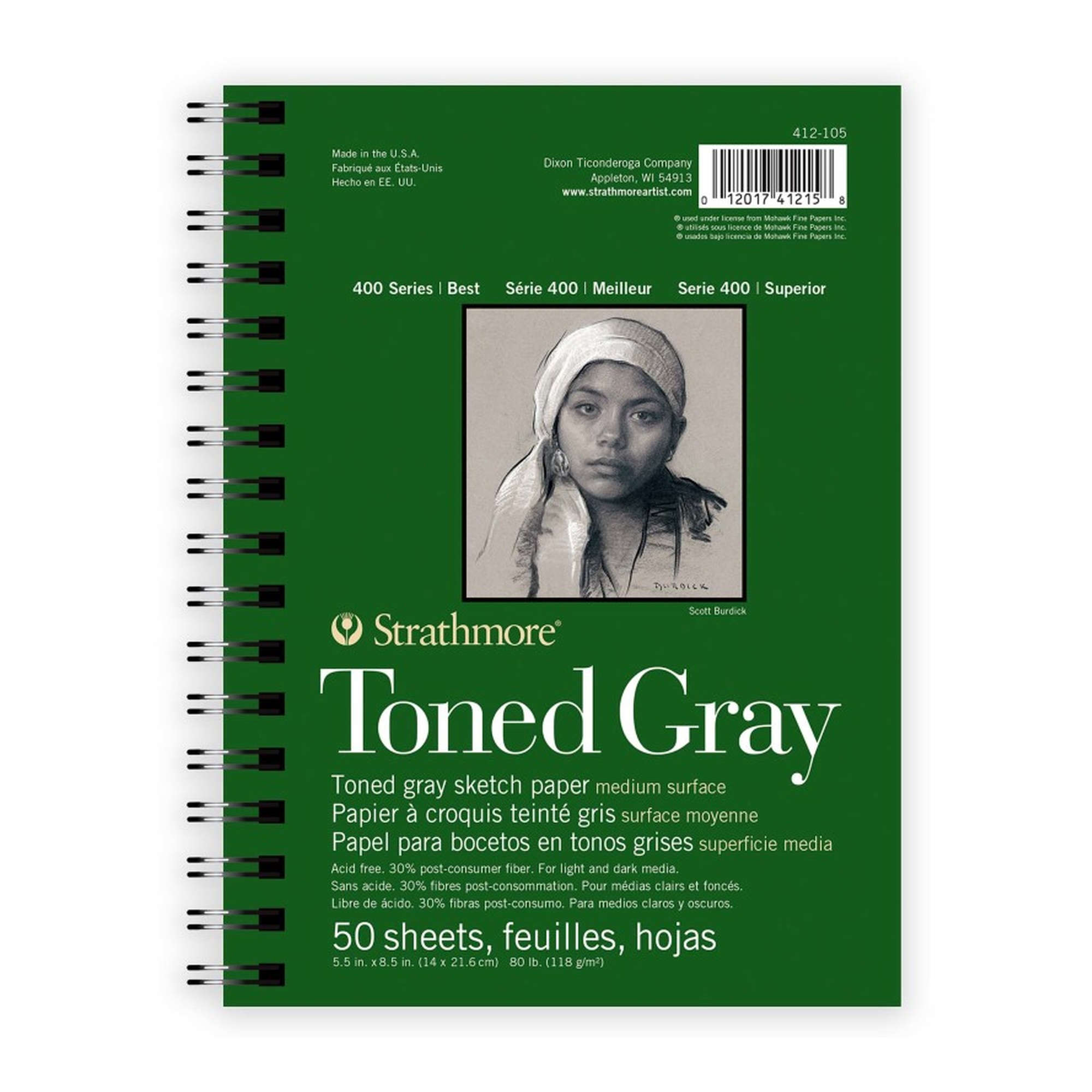 Recycled Toned Gray Sketch Paper Pad, 50 Sheets, 5.5 x 8.5 Inches