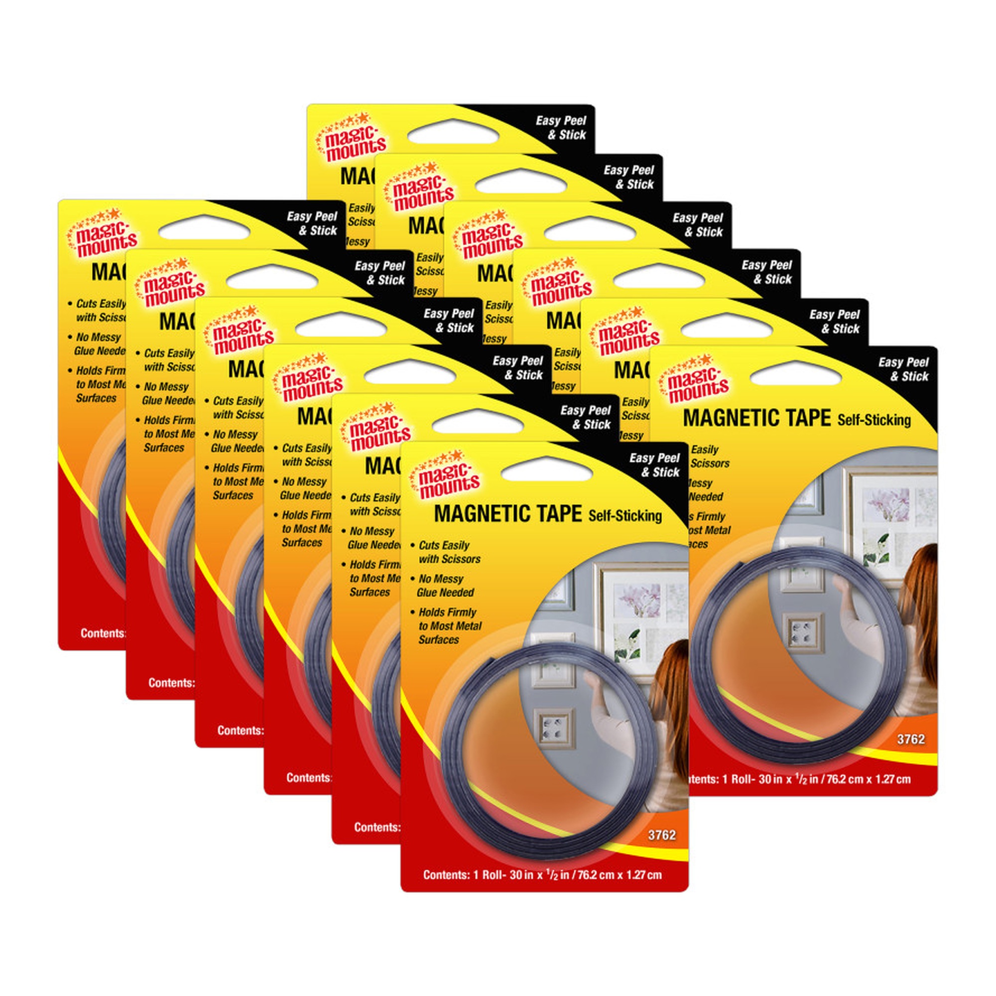 Black Magnetic Tape Rolls, 1/2 in. x 30 in., Pack of 12