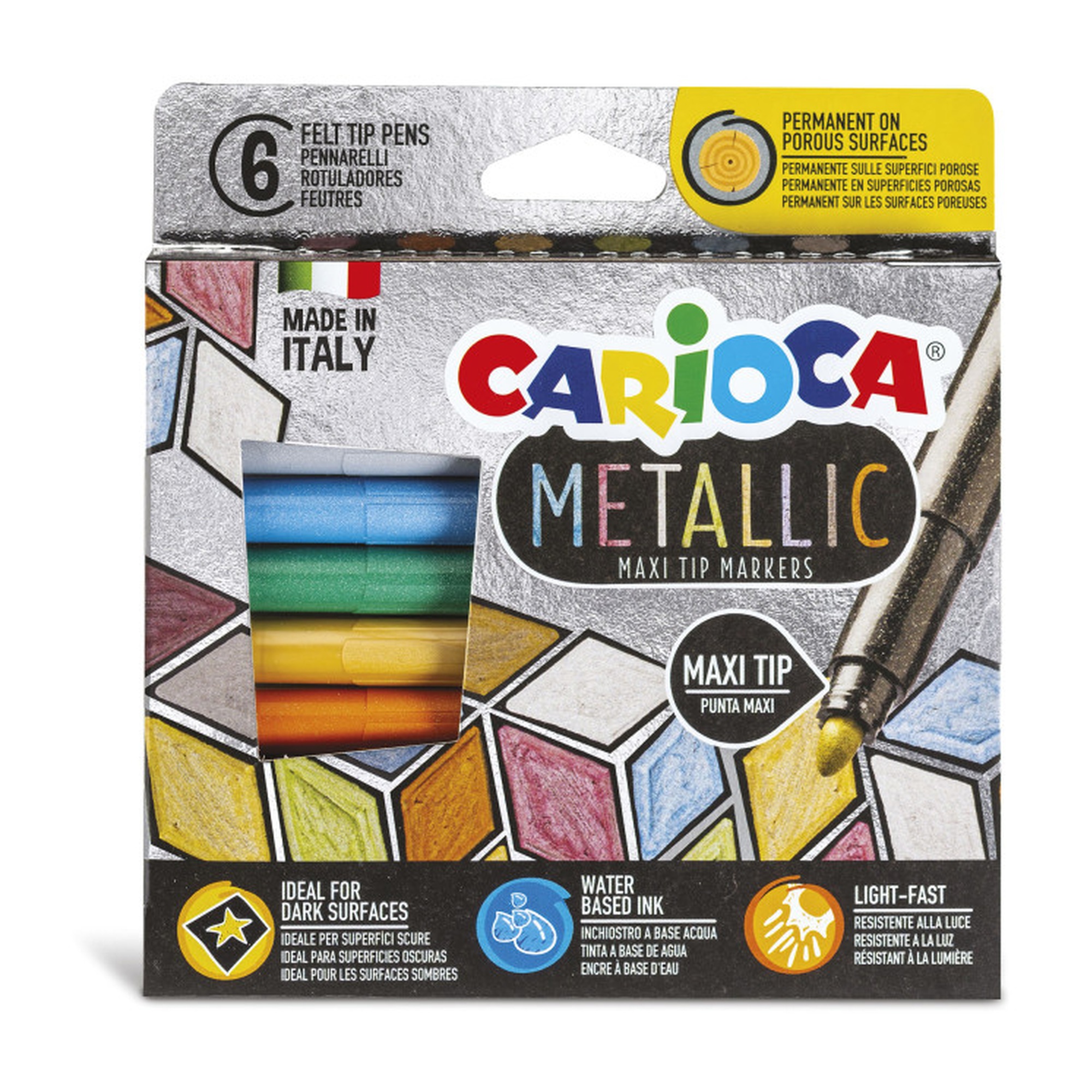 Metallic Maxi-Tip Markers, Assorted Colors, 6-Pack