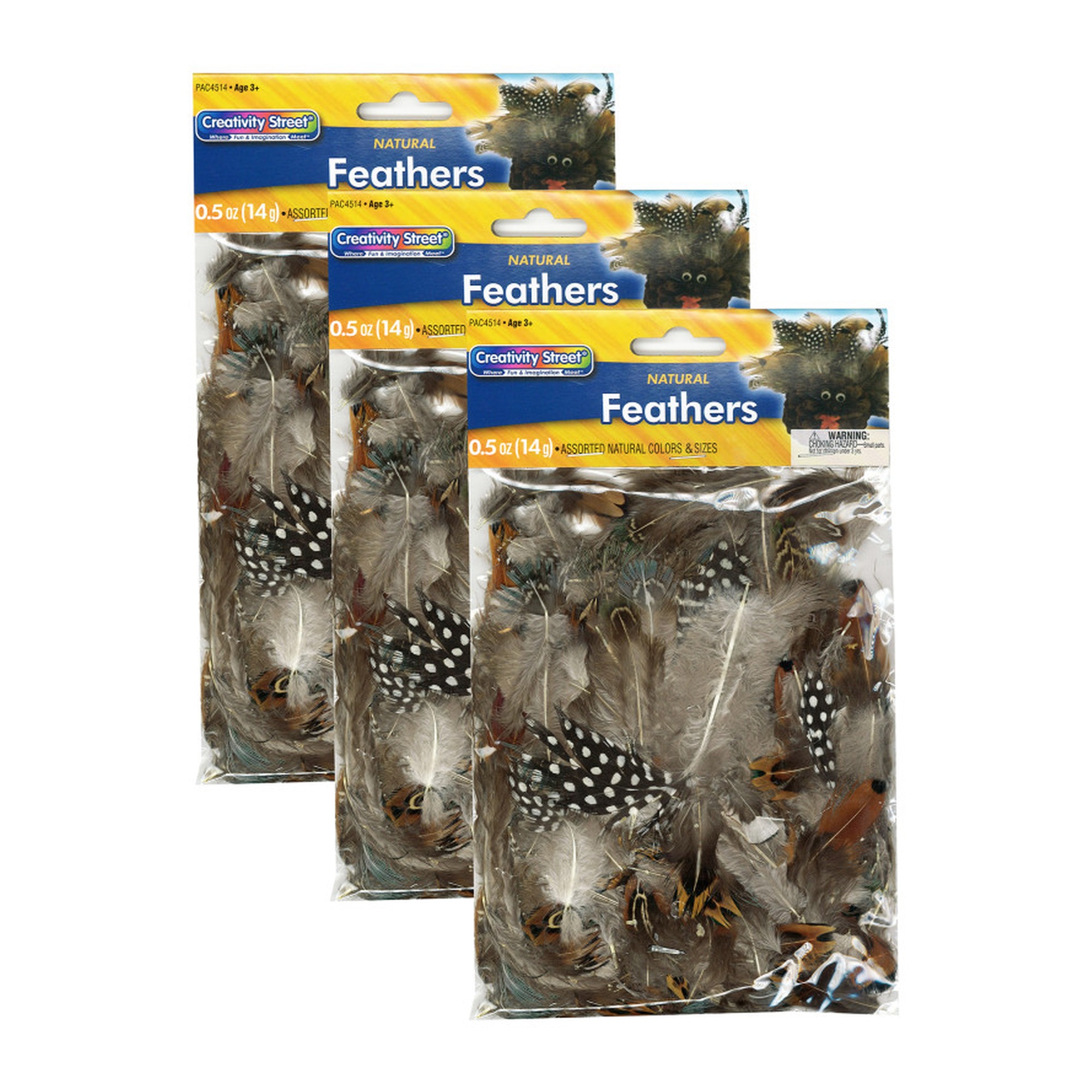 Natural Assorted Feathers, 1/2 oz. Packs, 3-Pack