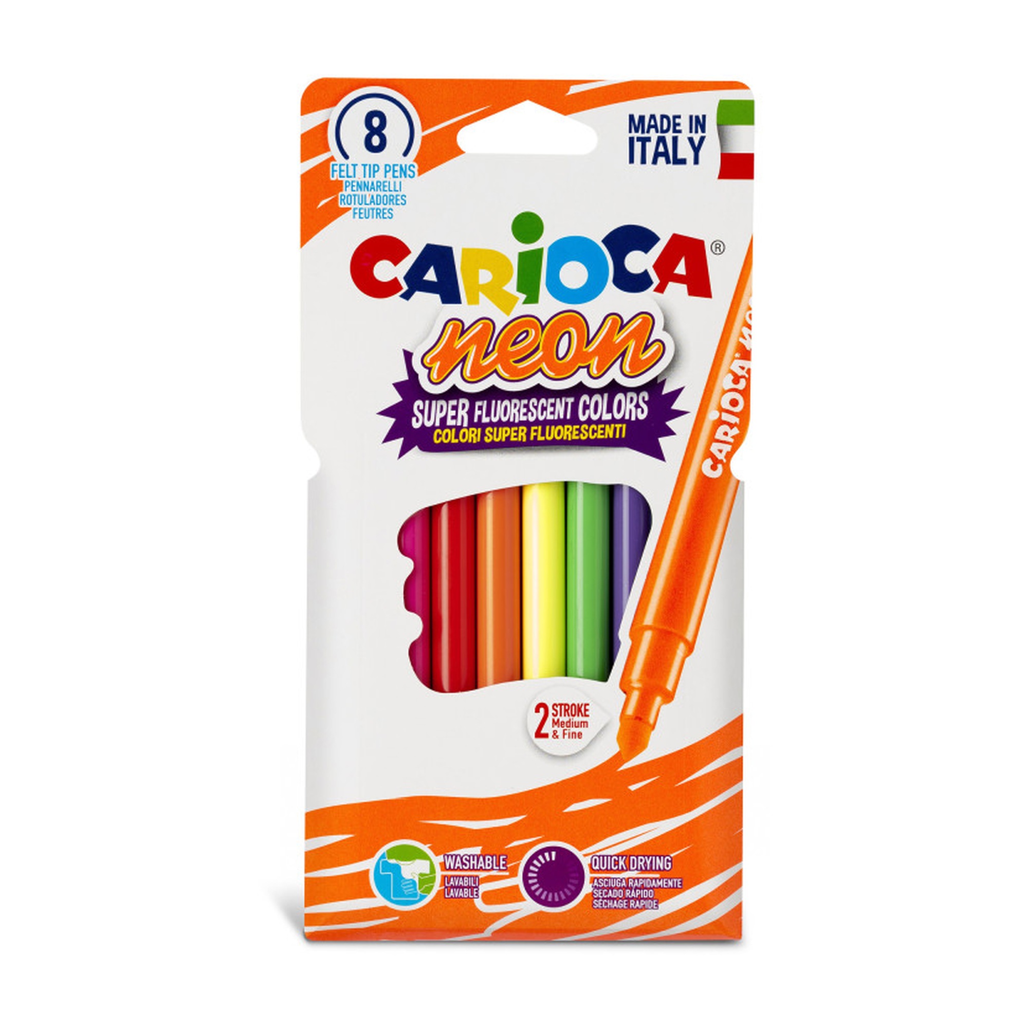 Neon Washable Felt Tip Pens, Assorted Colors, 8-Pack