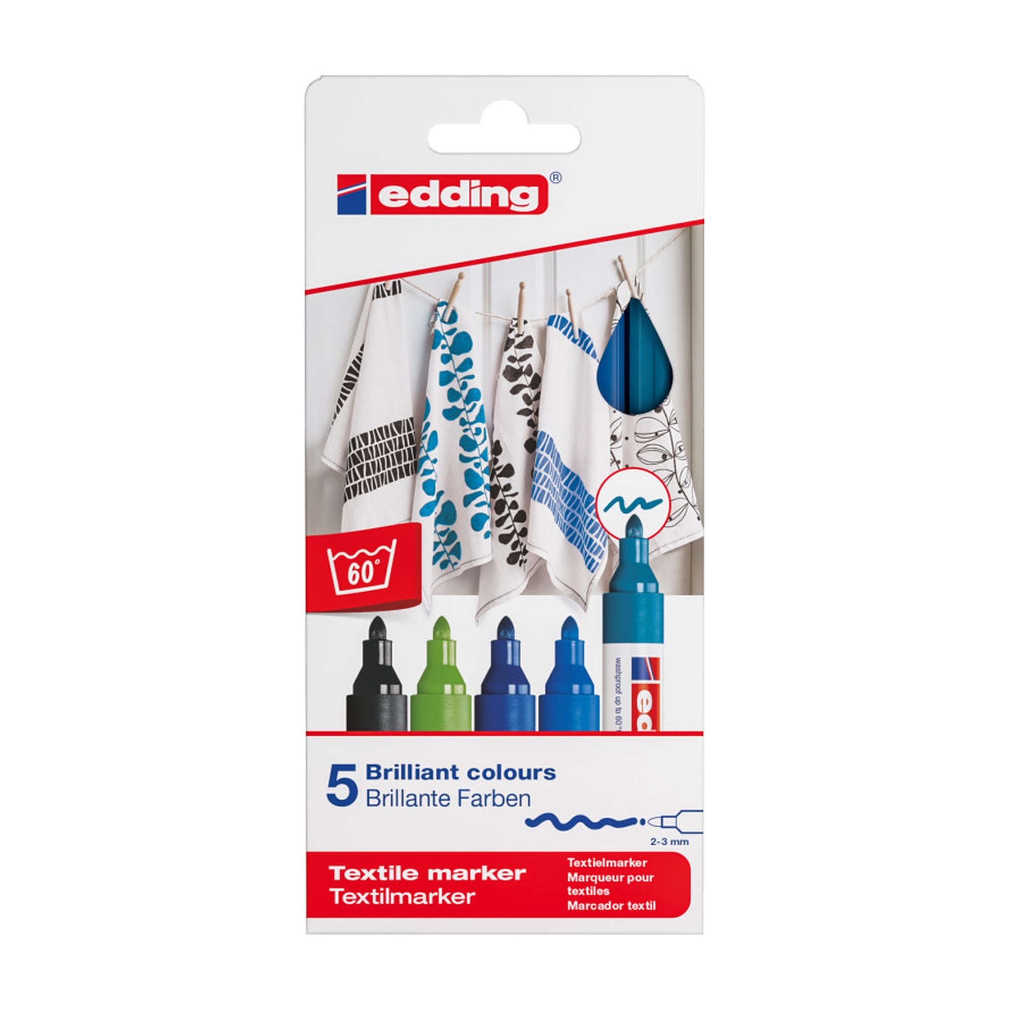 Cool Color Textile Markers, Fine Bullet Tip, Set of 5