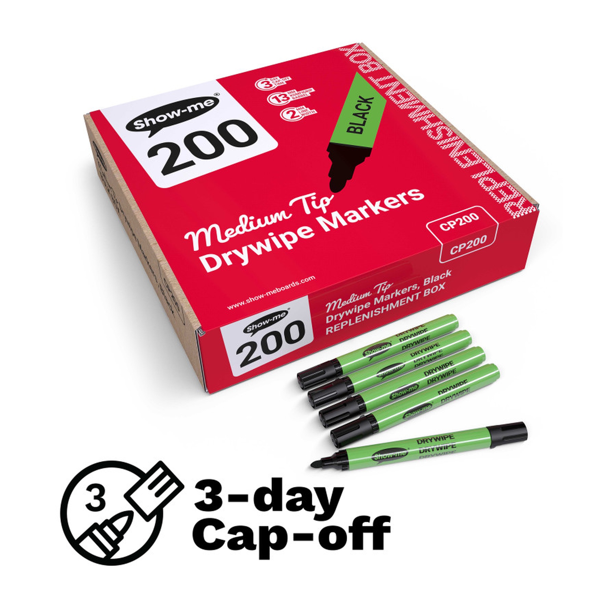 Black Medium Tip Slim Barrel Dry Erase Markers, Box of 200