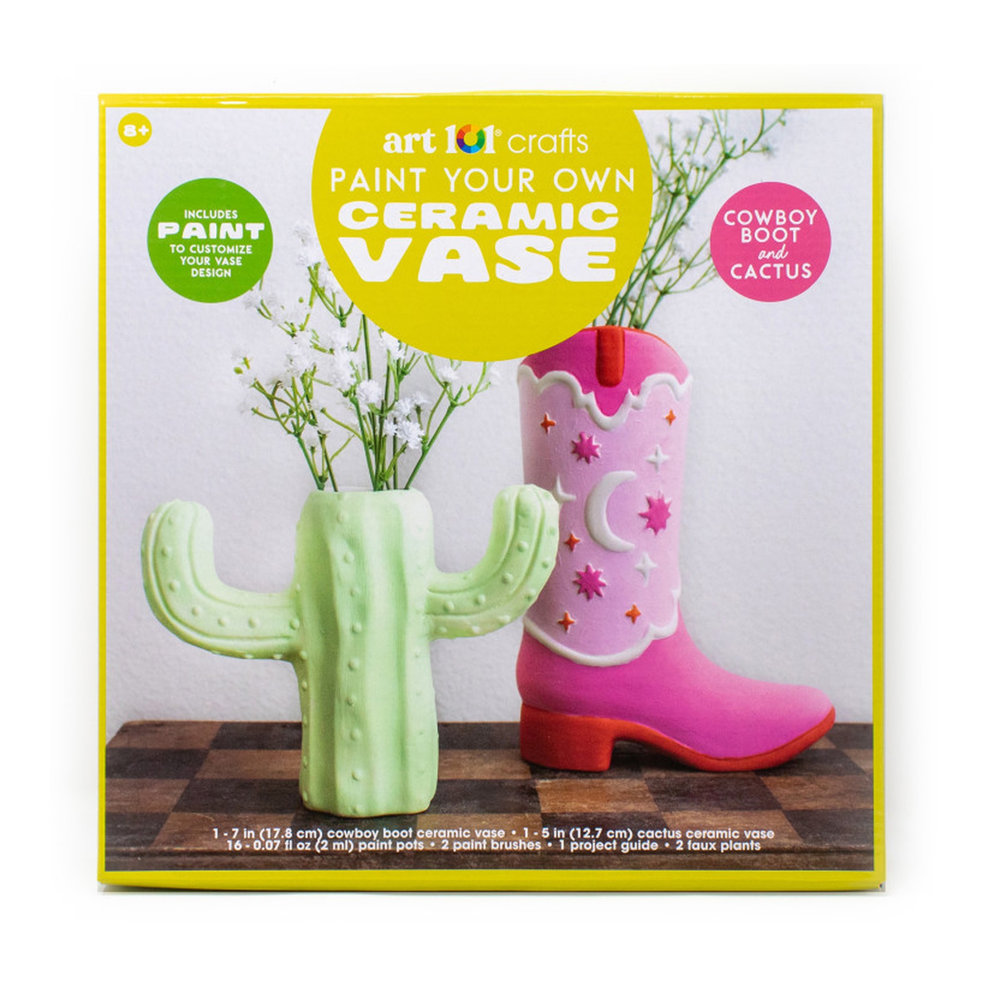 Paint-Your-Own Ceramic Vase Art Set, Cactus and Cowboy Boot
