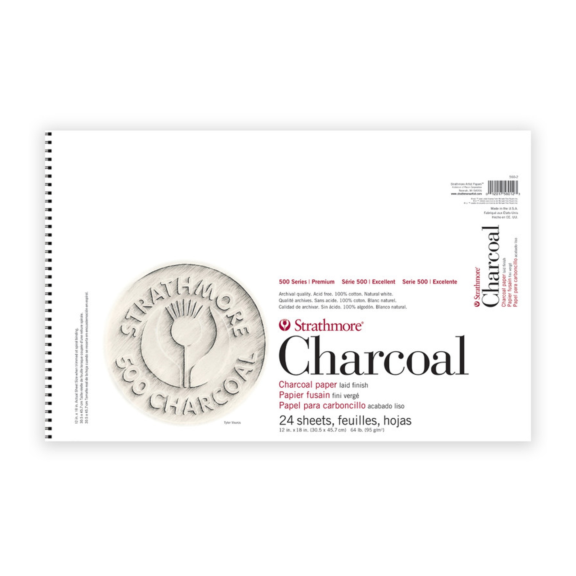 500 Series Charcoal Paper Pad, 12 x 18, 24 Sheets